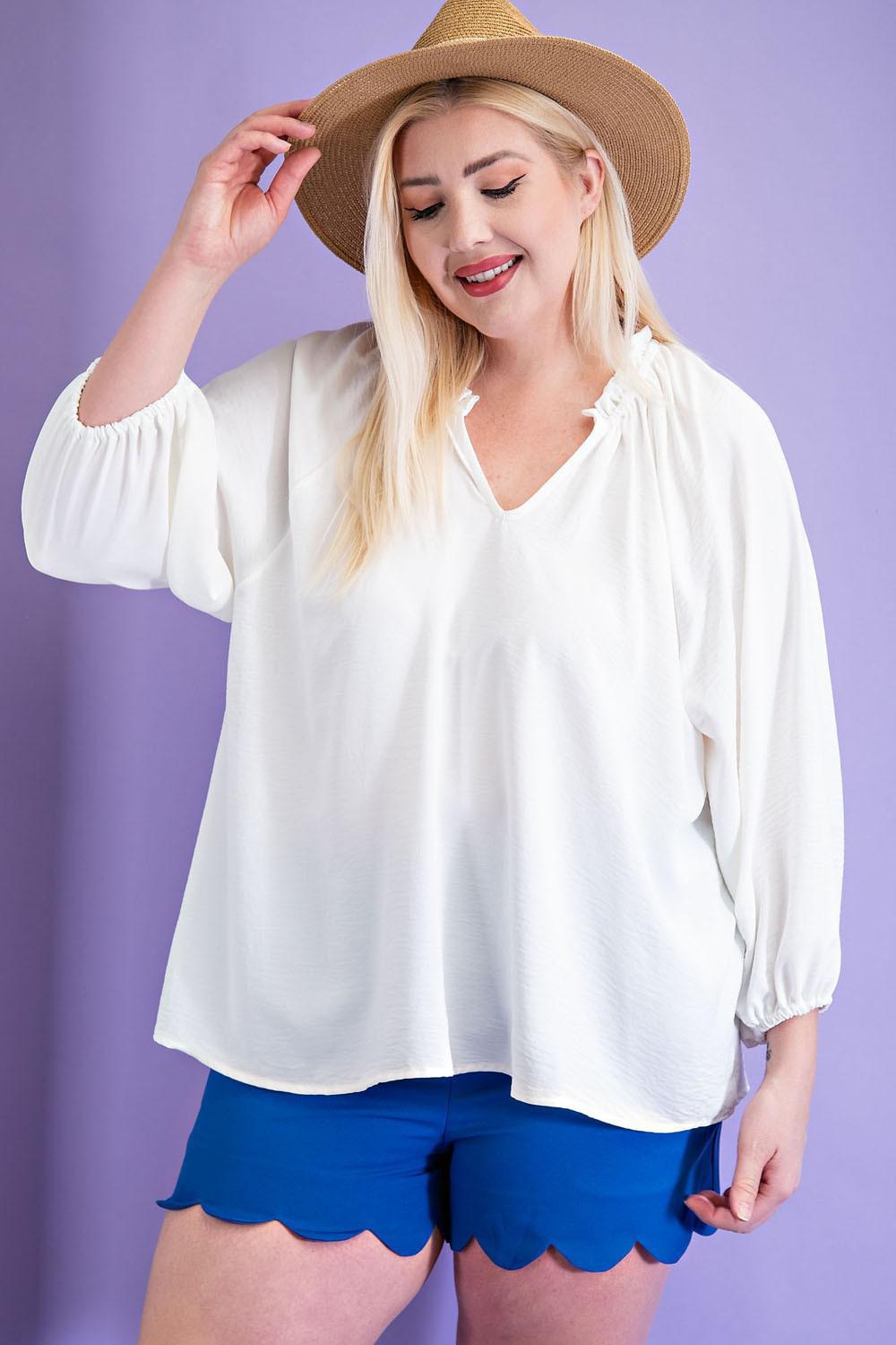 Plus White Ruffled Blouse