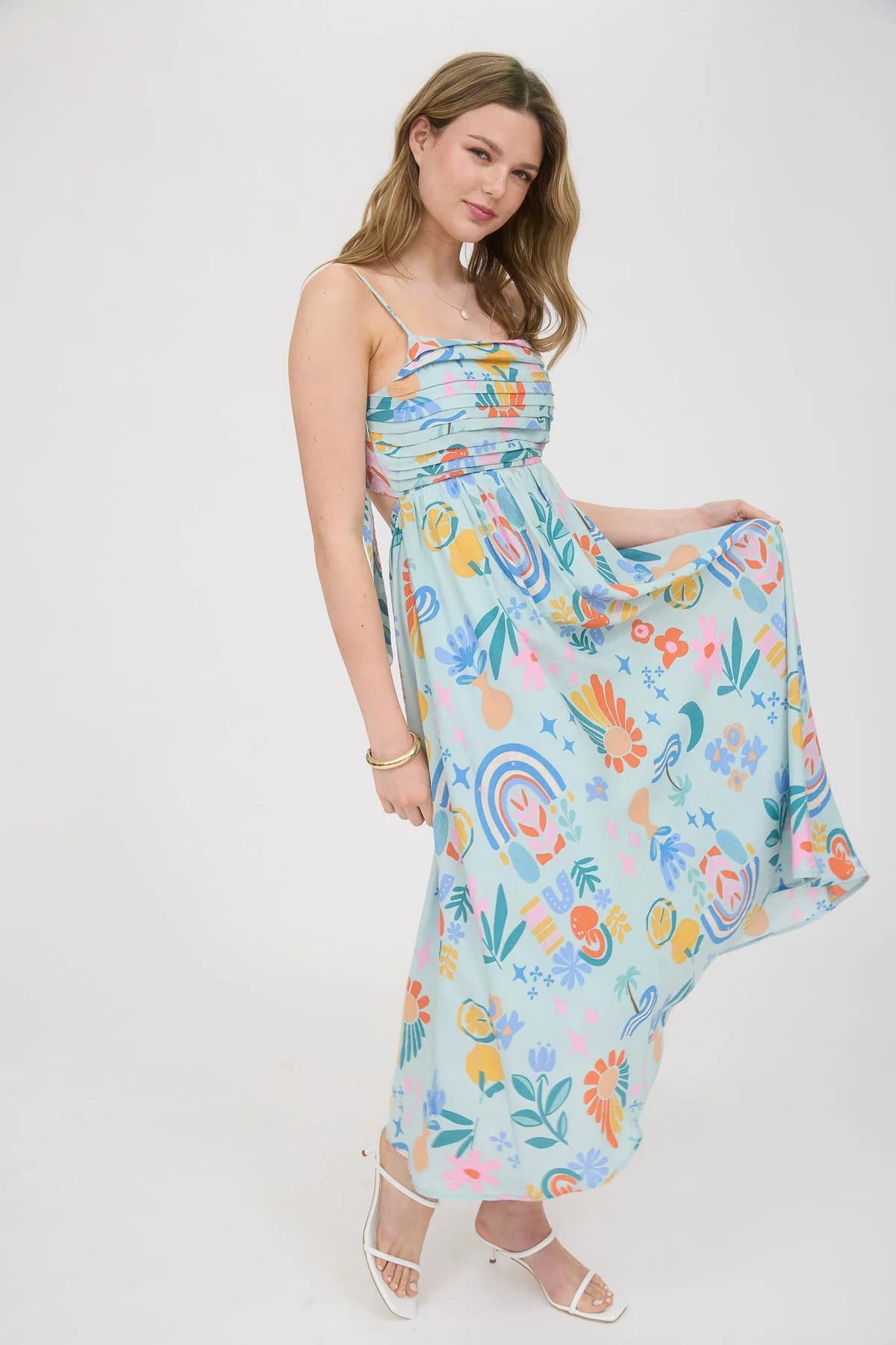 SUMMER PLEATED BACK BOW MIDI DRESS