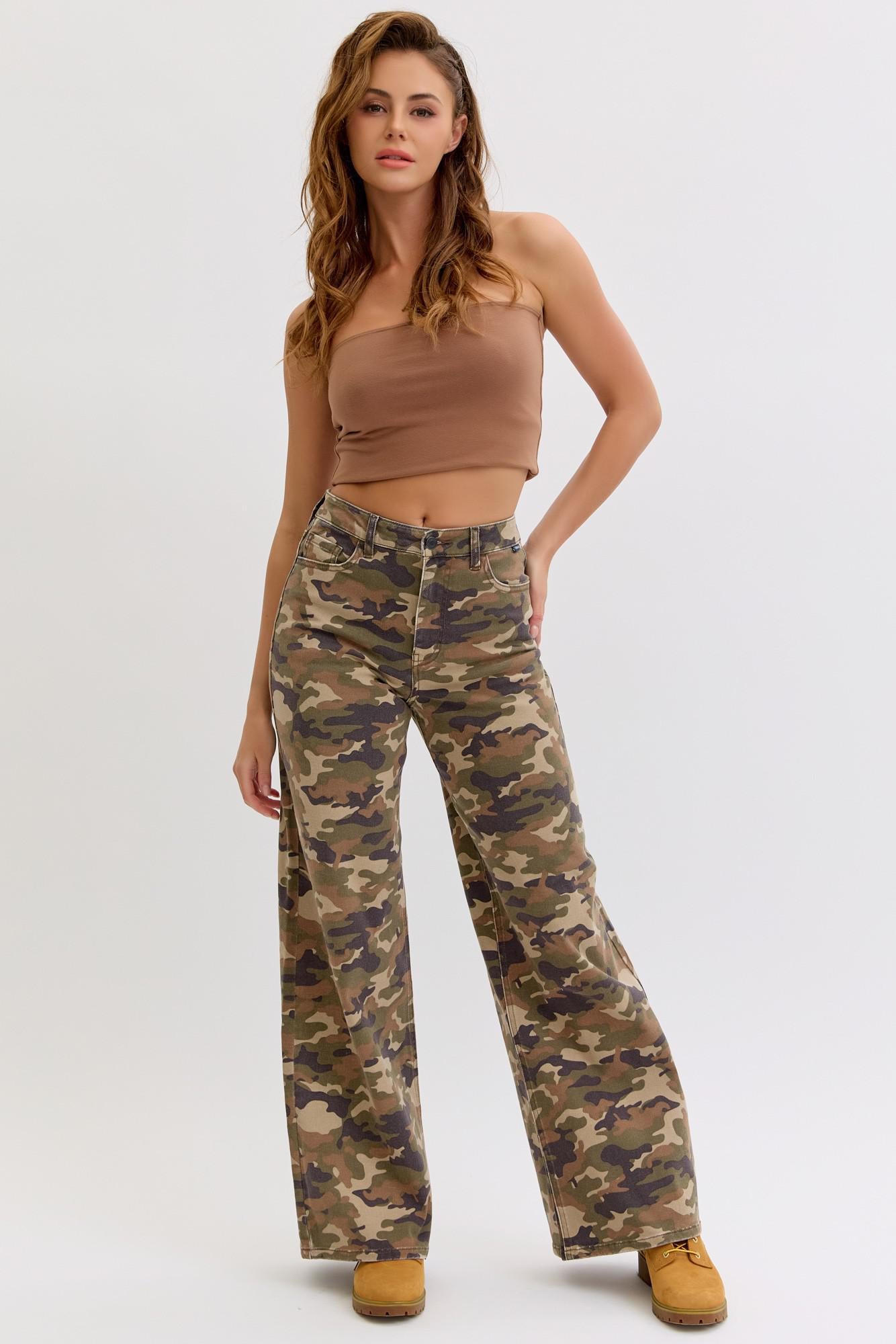 Cello Camo High Rise Wide Leg Jeans