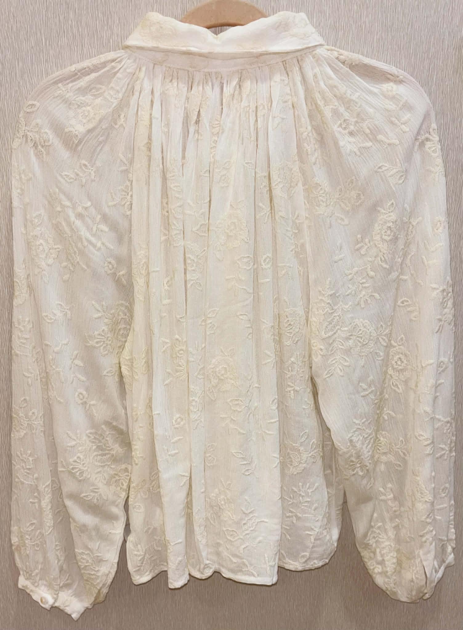 Ivory Long Sleeve Lace Button Blouse