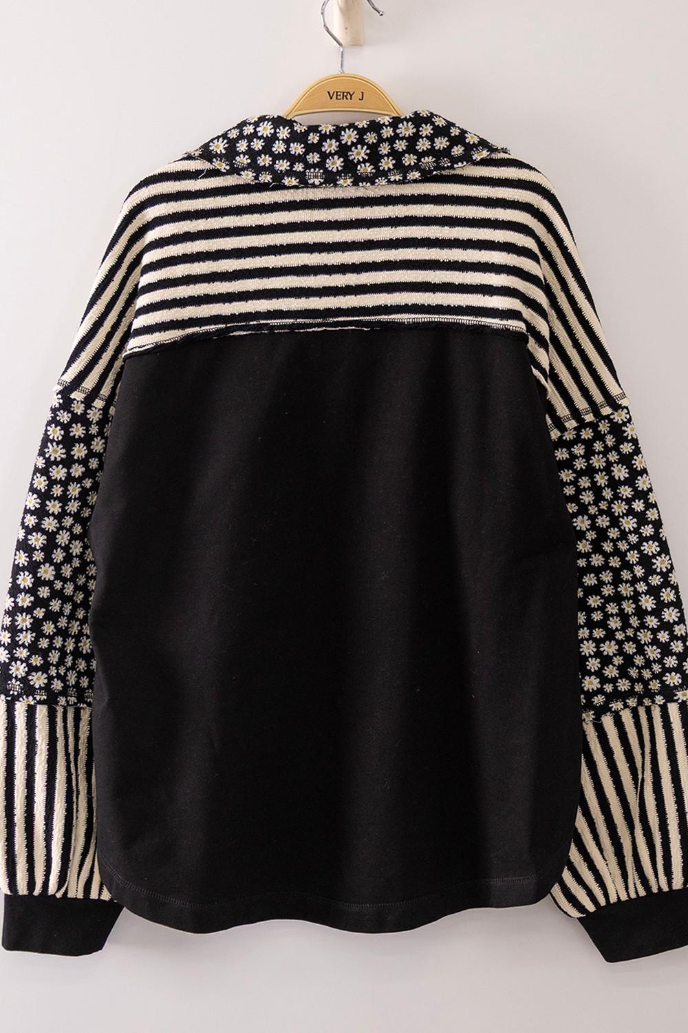 Daisy Stripe Contrast Top - Black