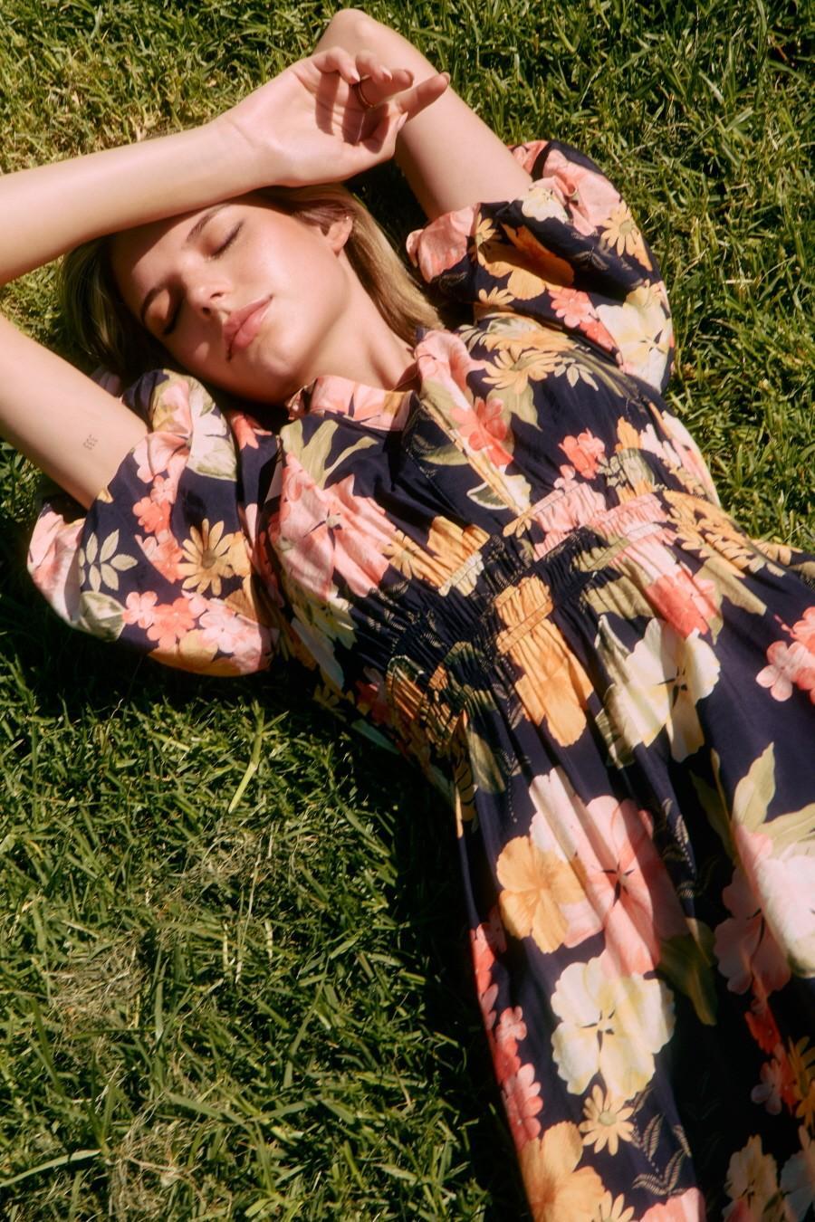 Plus Navy Multi Floral Printed Midi Dress