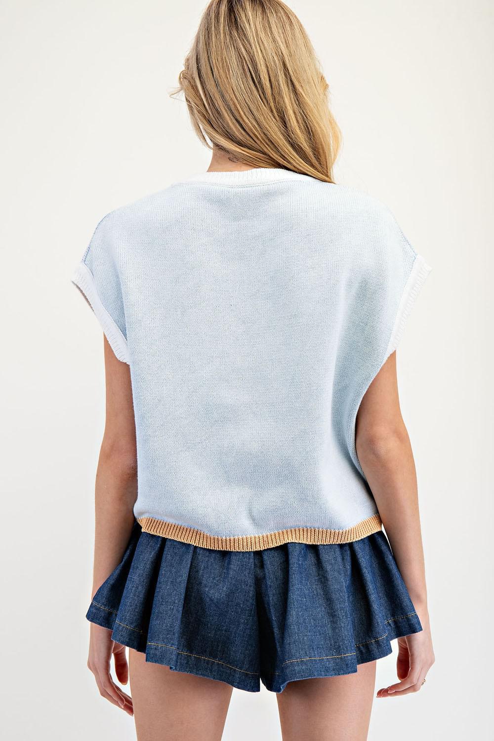 Icy Blue Washed Sleeveless Sweater