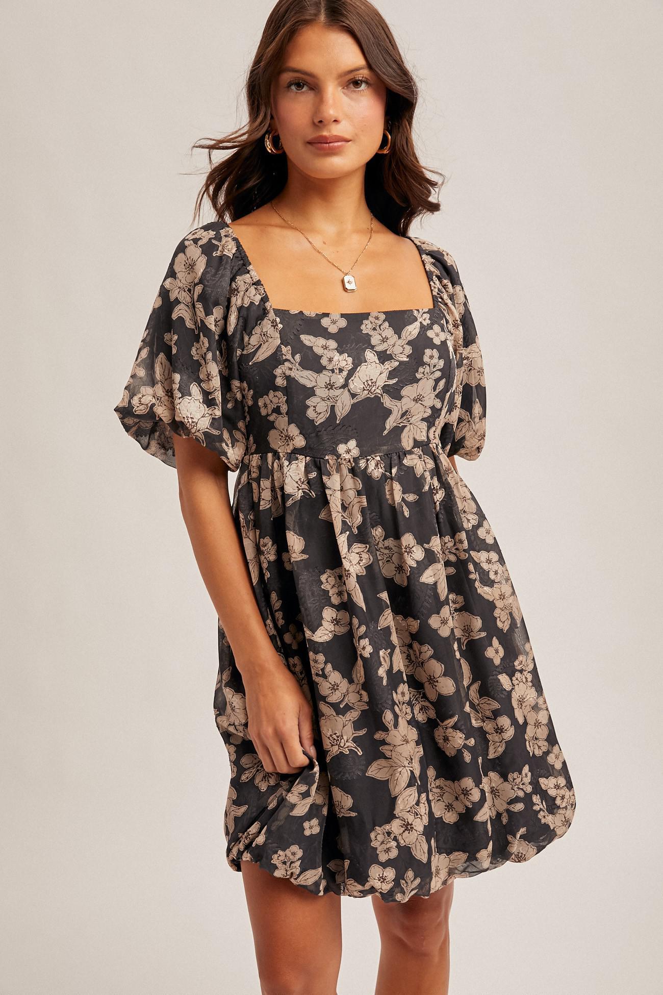 Jacquard Floral Print Bubble Dress