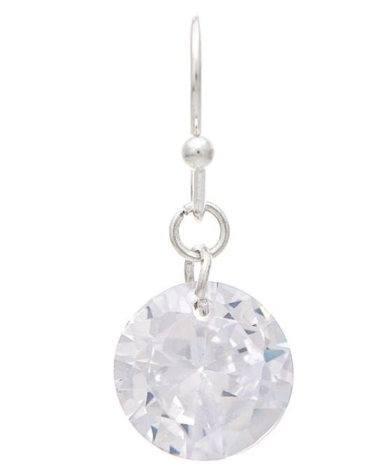 Silver Single Cubic Zirconia Crystal Drop Earring
