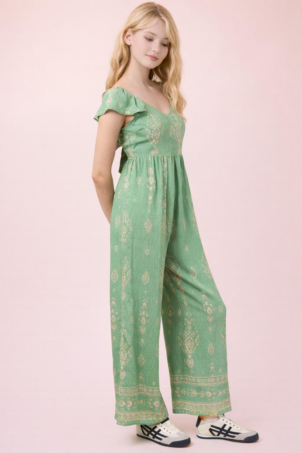 Sweetheart Neckline Print Boho Jumpsuit
