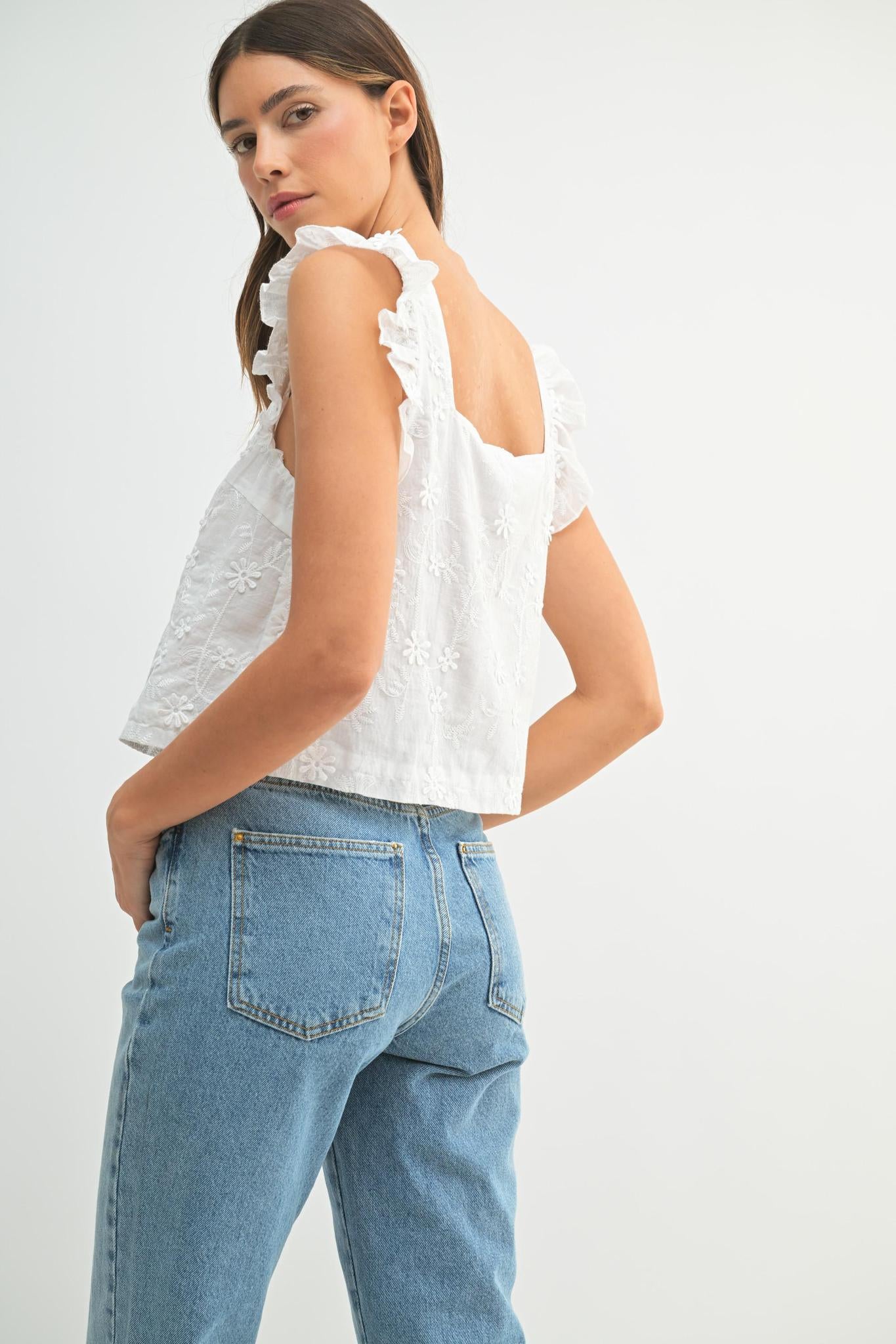 Floral Flutter Tie Blouse