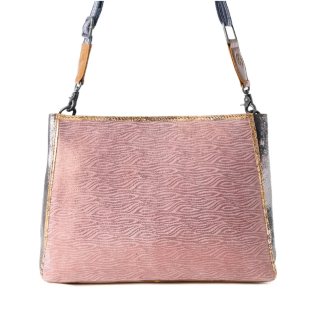 Rosemist Leather Bag for Women in pink with textured detail and shoulder strap