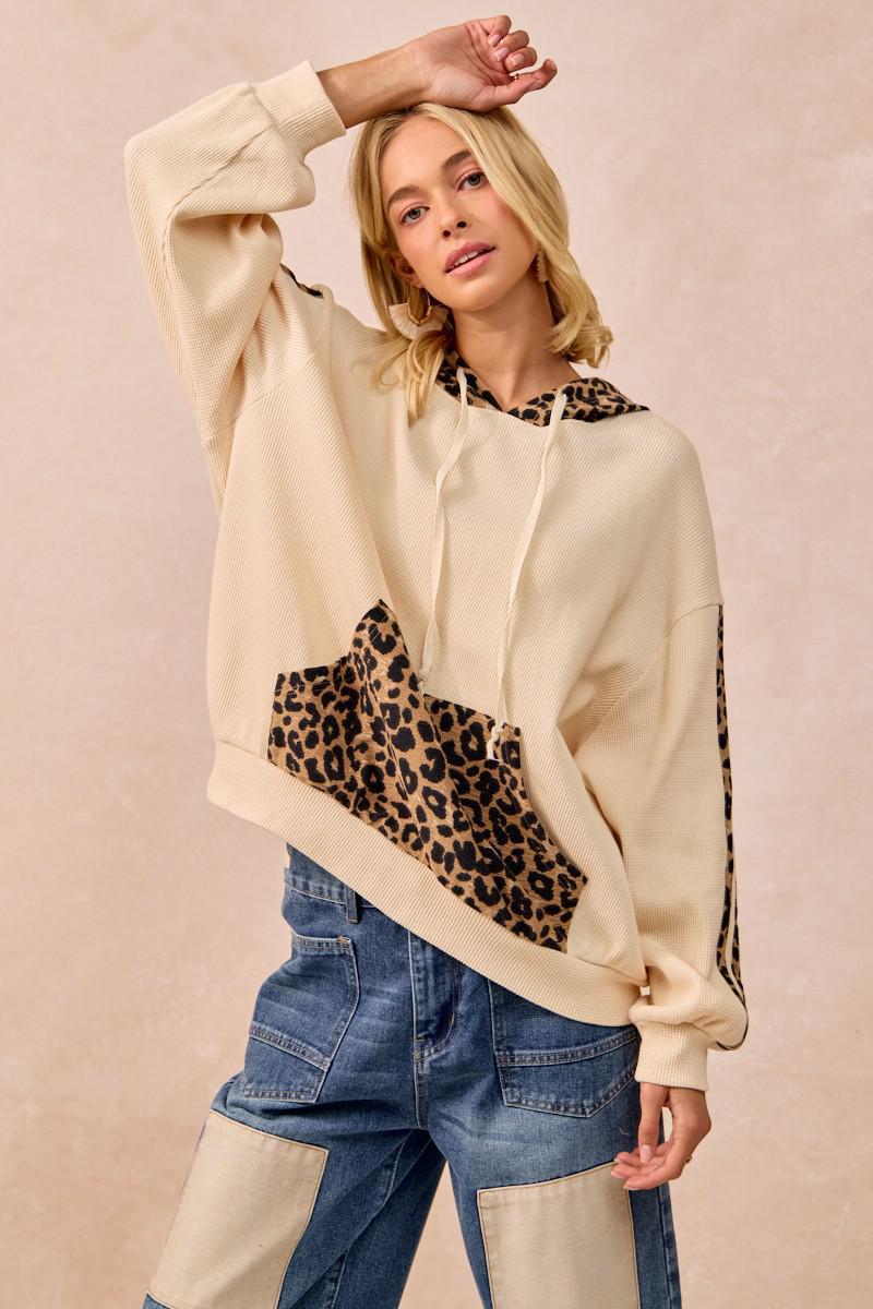 Waffle Thermal Leopard Mix And Match Hoodie