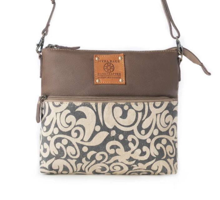 Wildprint Trail upcycled canvas crossbody Bag for Women in ivory with vintage print