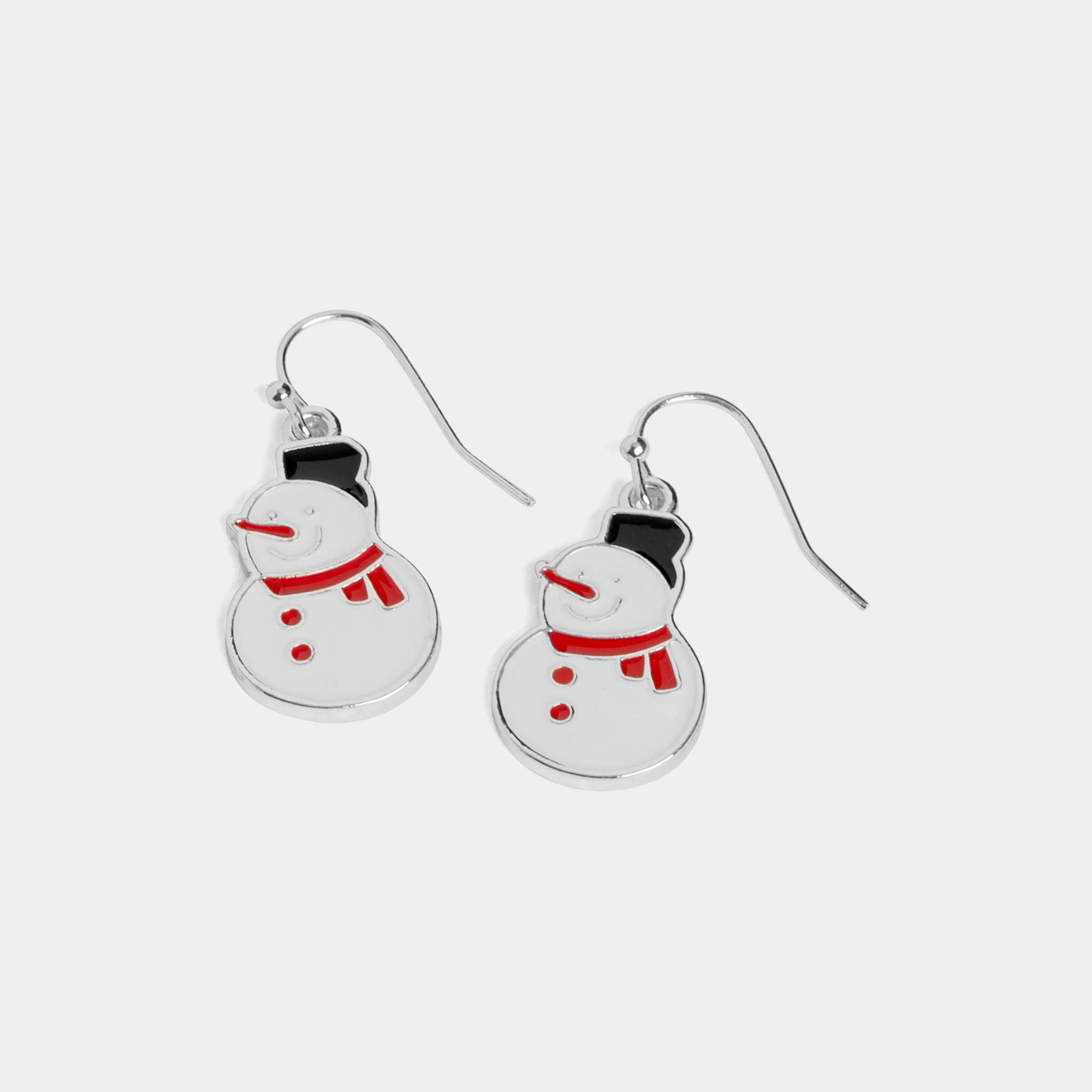 Enamel Snowman - White Earrings