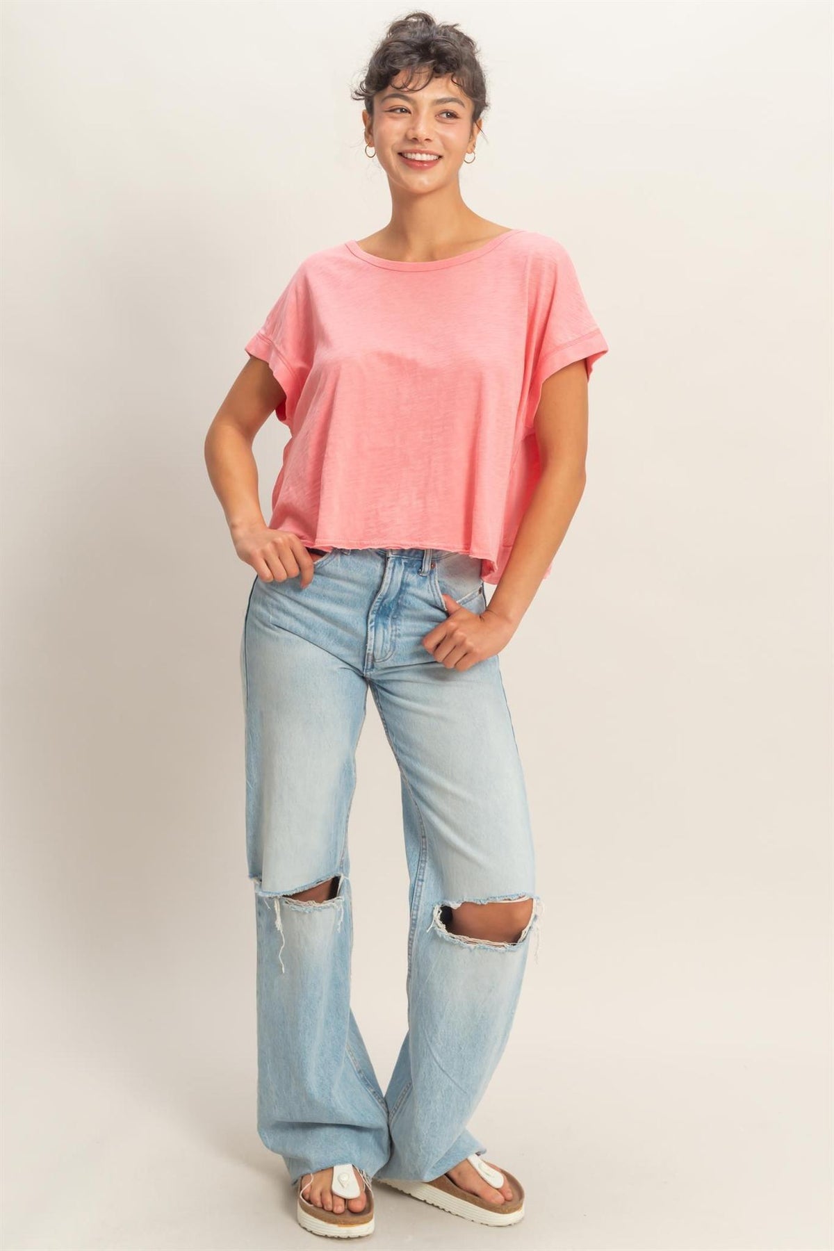 Acid Washed Cross Detail Open Back Top