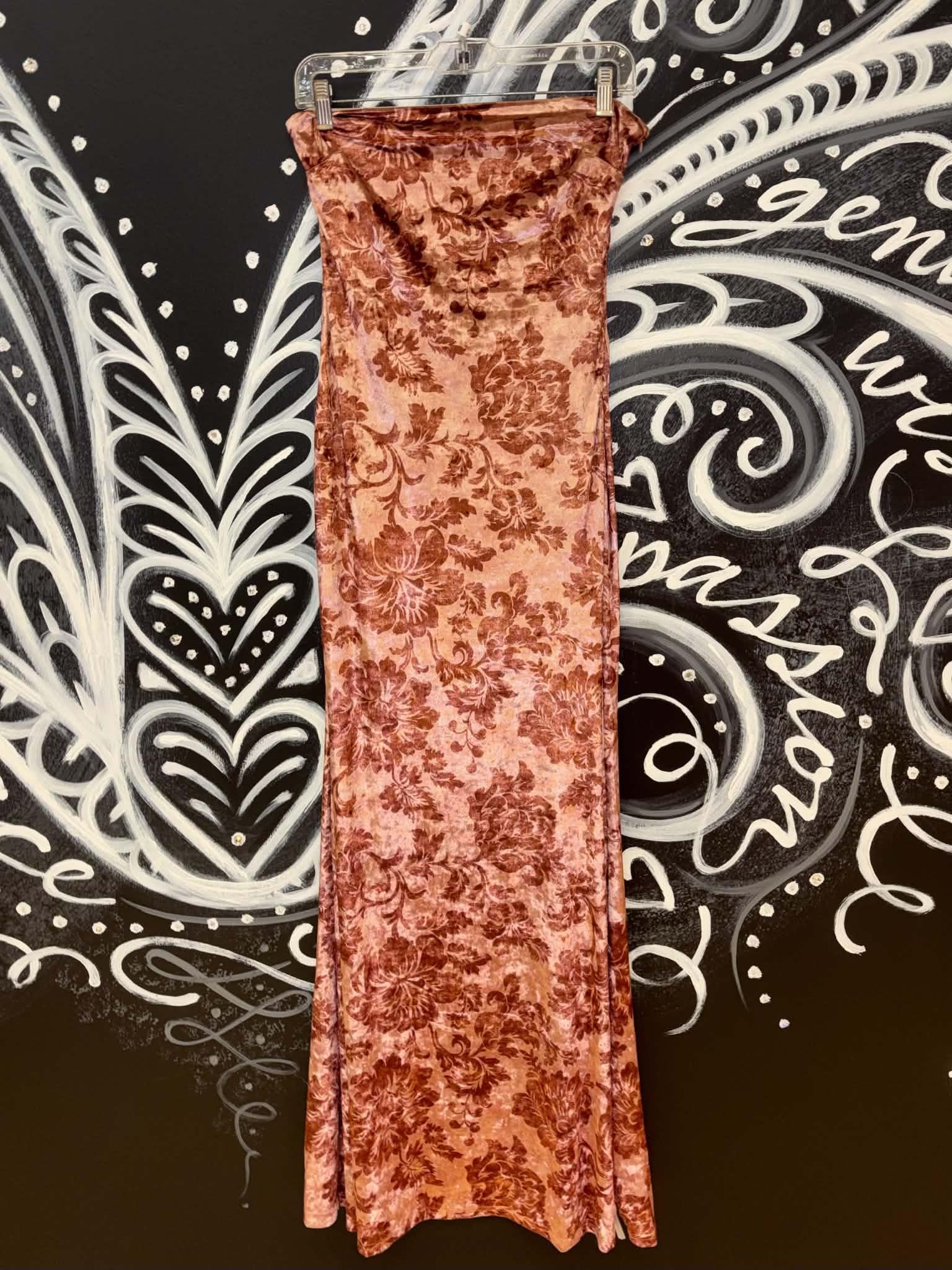 Velvet Print Bandeau Maxi Dress