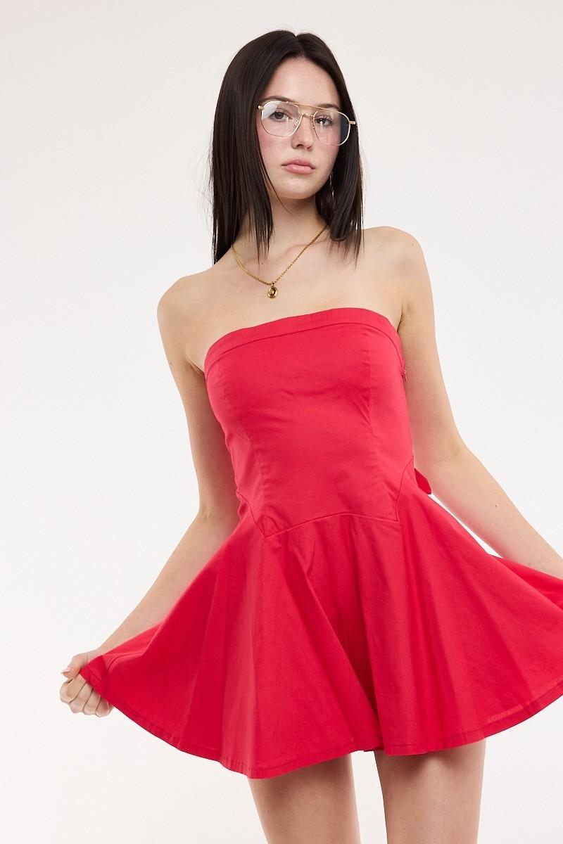 Vivid Red Open Back Tie Tube Mini Romper