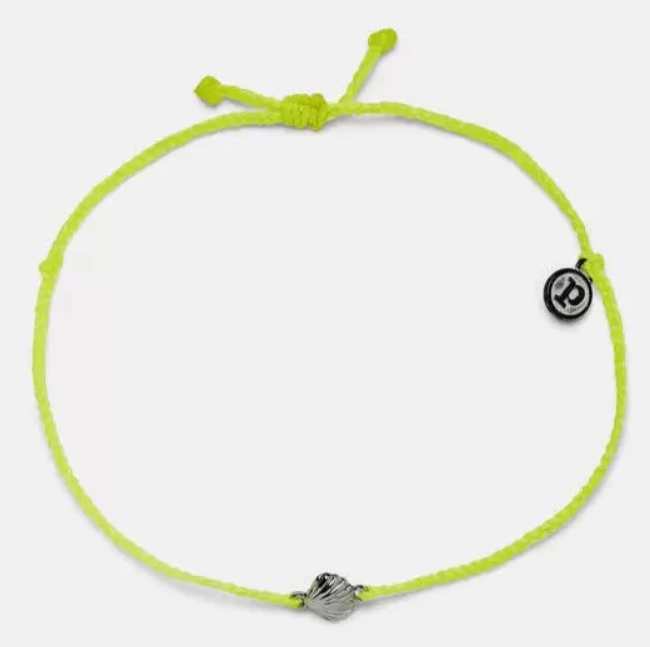 Scallop Charm Silver Anklet Neon Yellow