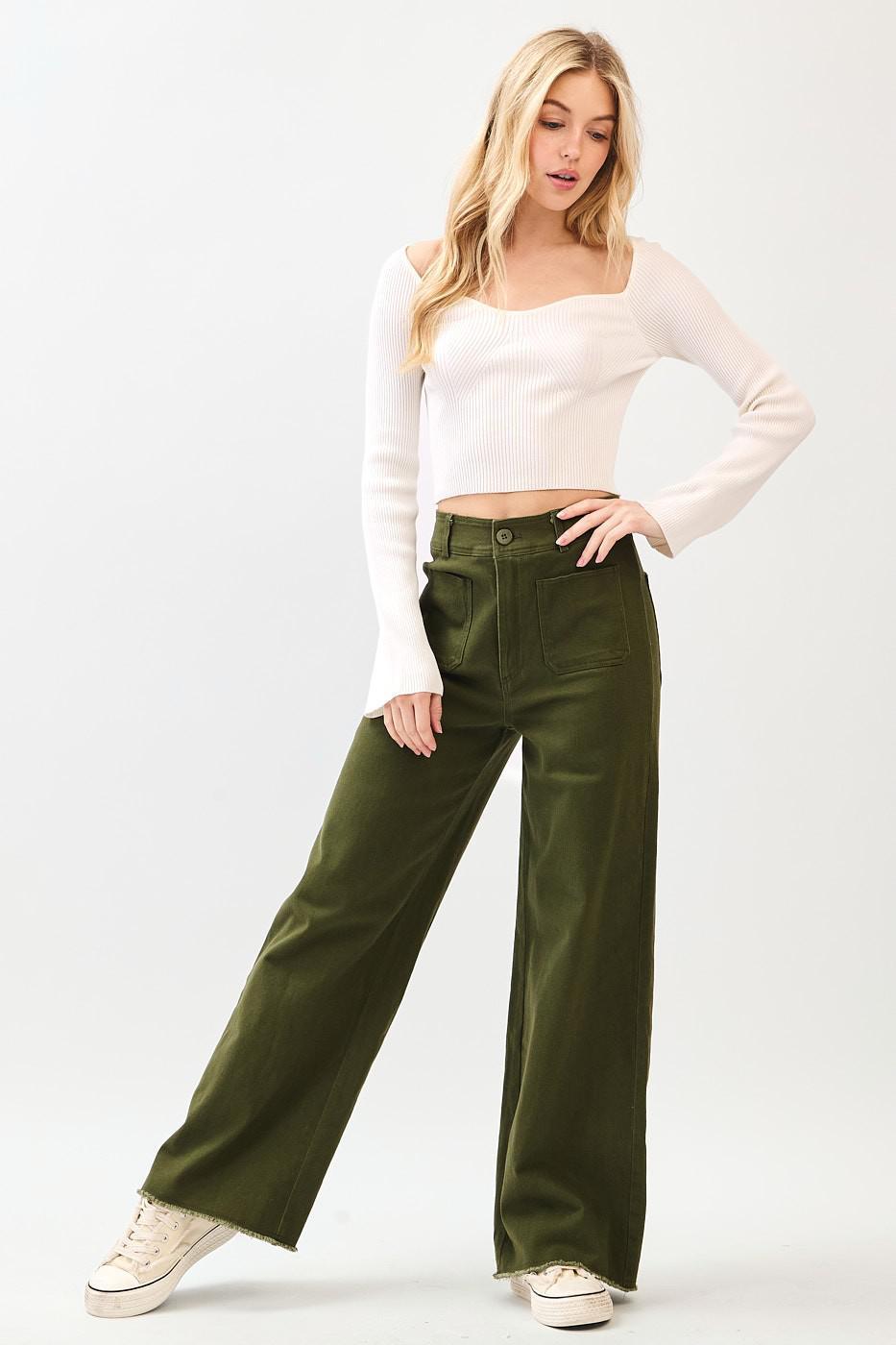 Pocket Detail Wide Leg High Waist Pants