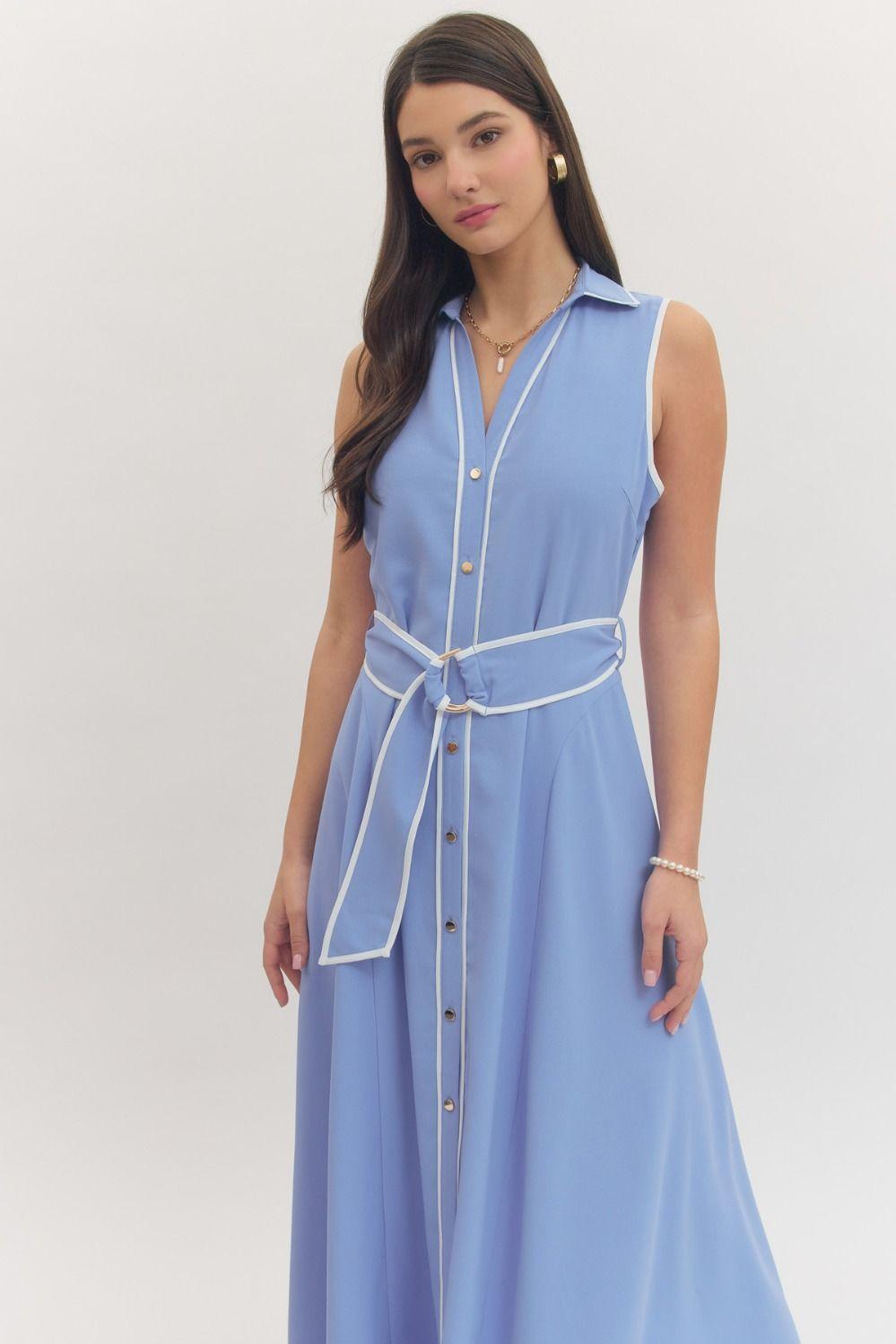 Chambray Midi Button Up Sleeveless Dress