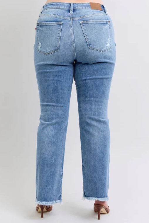 Judy Blue HW Bootcut Jeans with Fray Hem