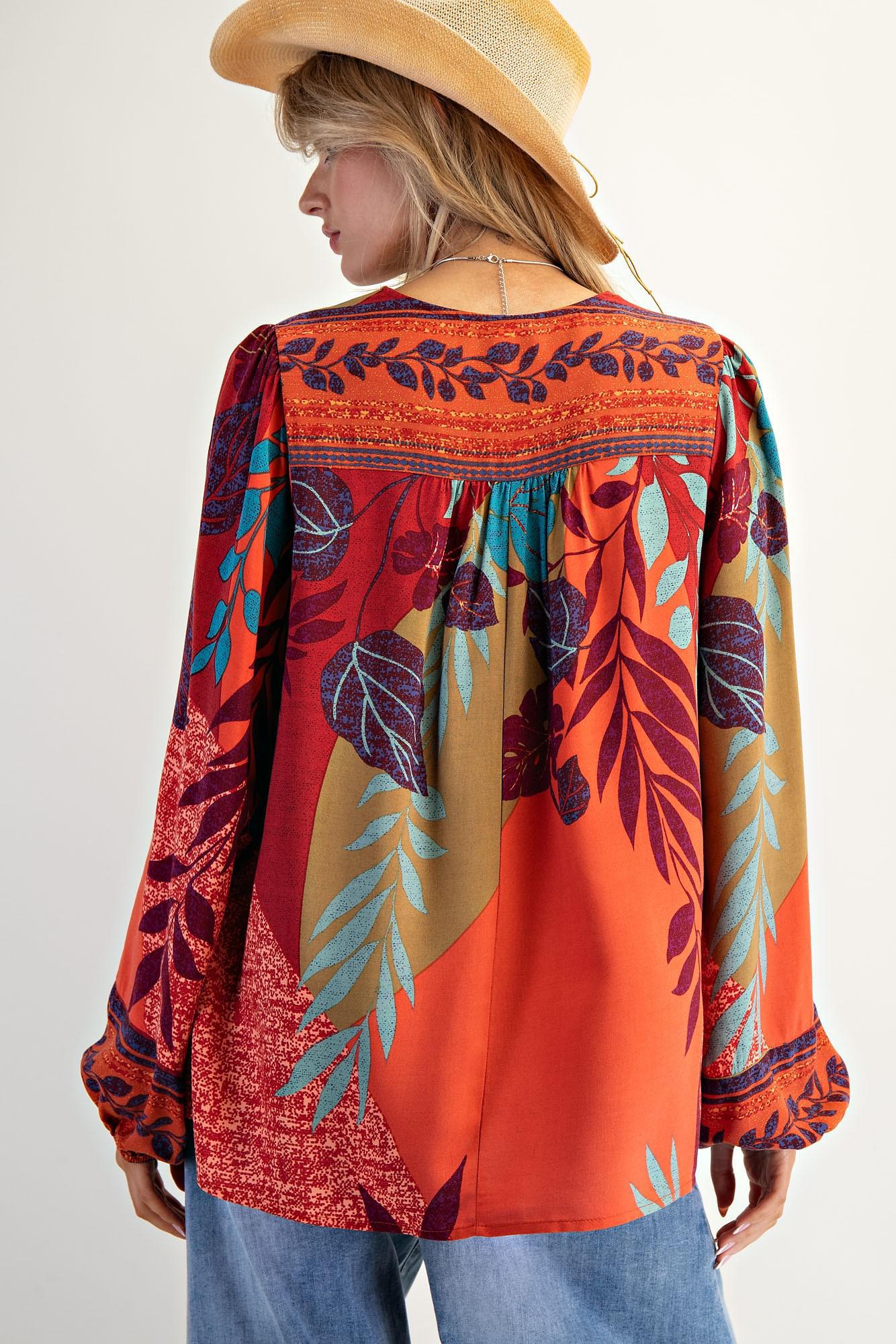 Rose Green Rayon Challis Blouse