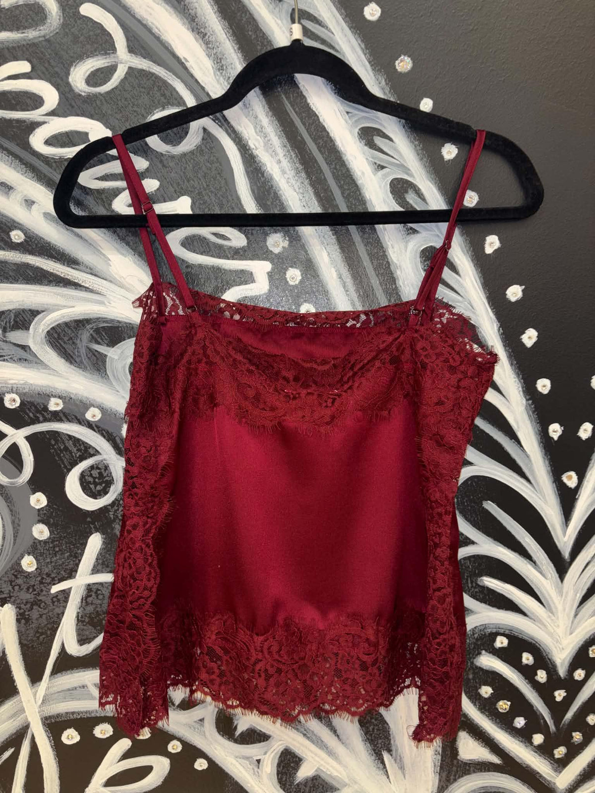 BURGUNDY SATIN LACE TRIM DETAIL CAMI