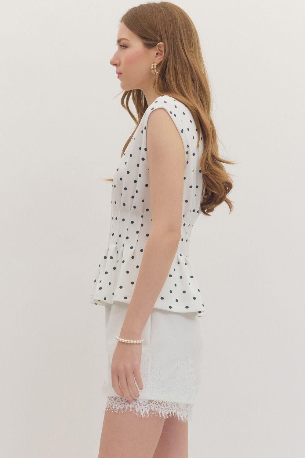 Off-White Cap Sleeve Polka Dot Tee