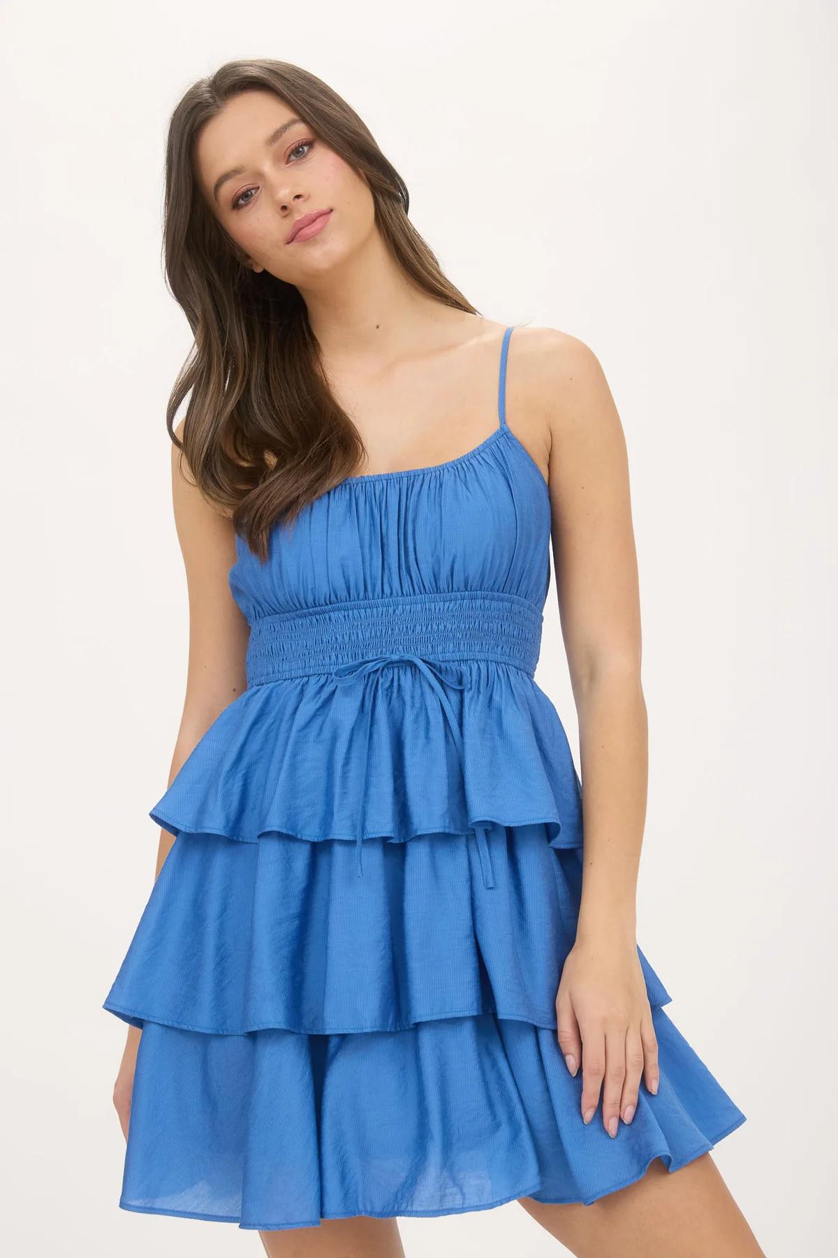 Ruffle tiered spaghetti strap mini dress