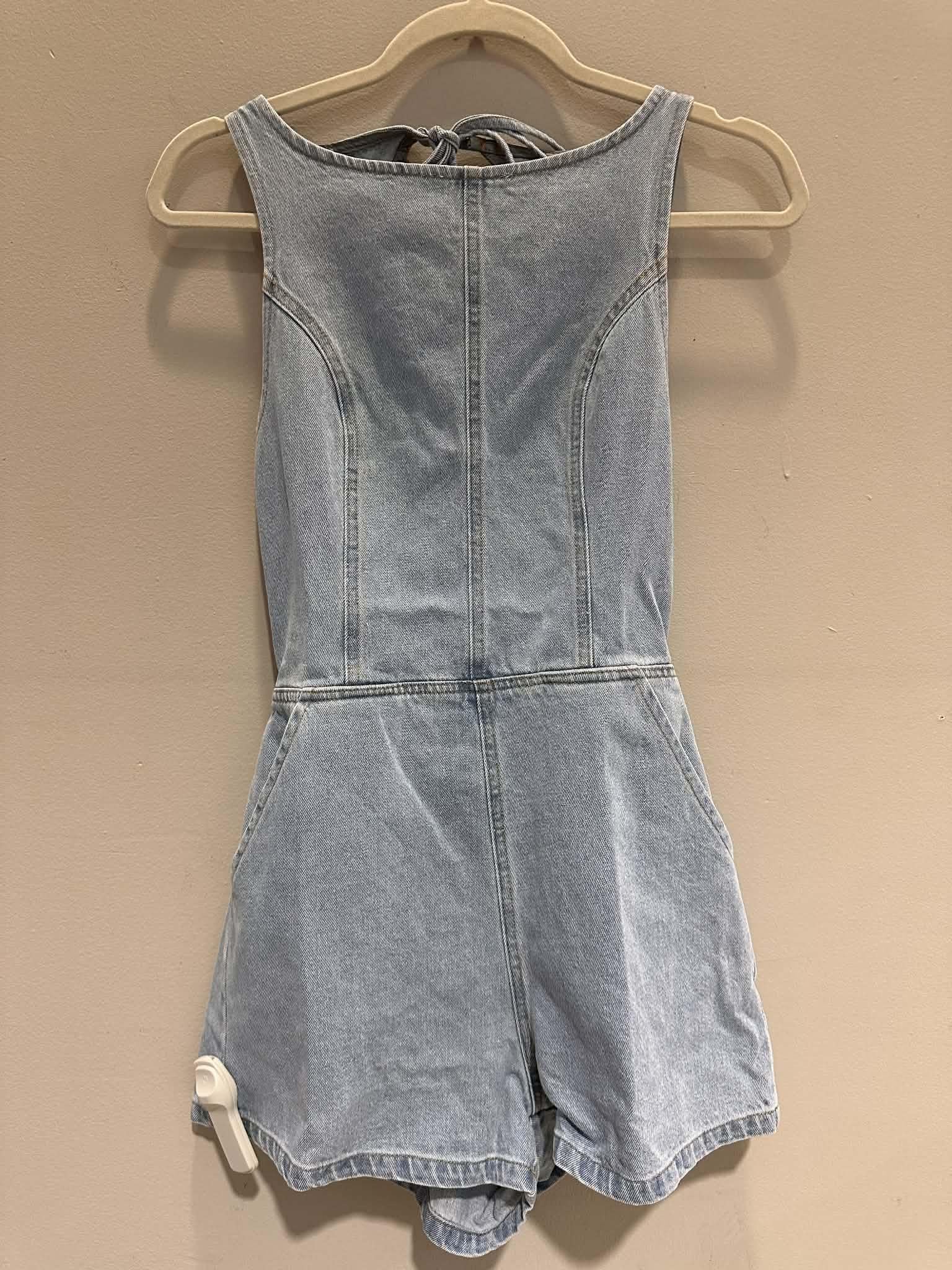 Boat Neck Tie Back Denim Romper