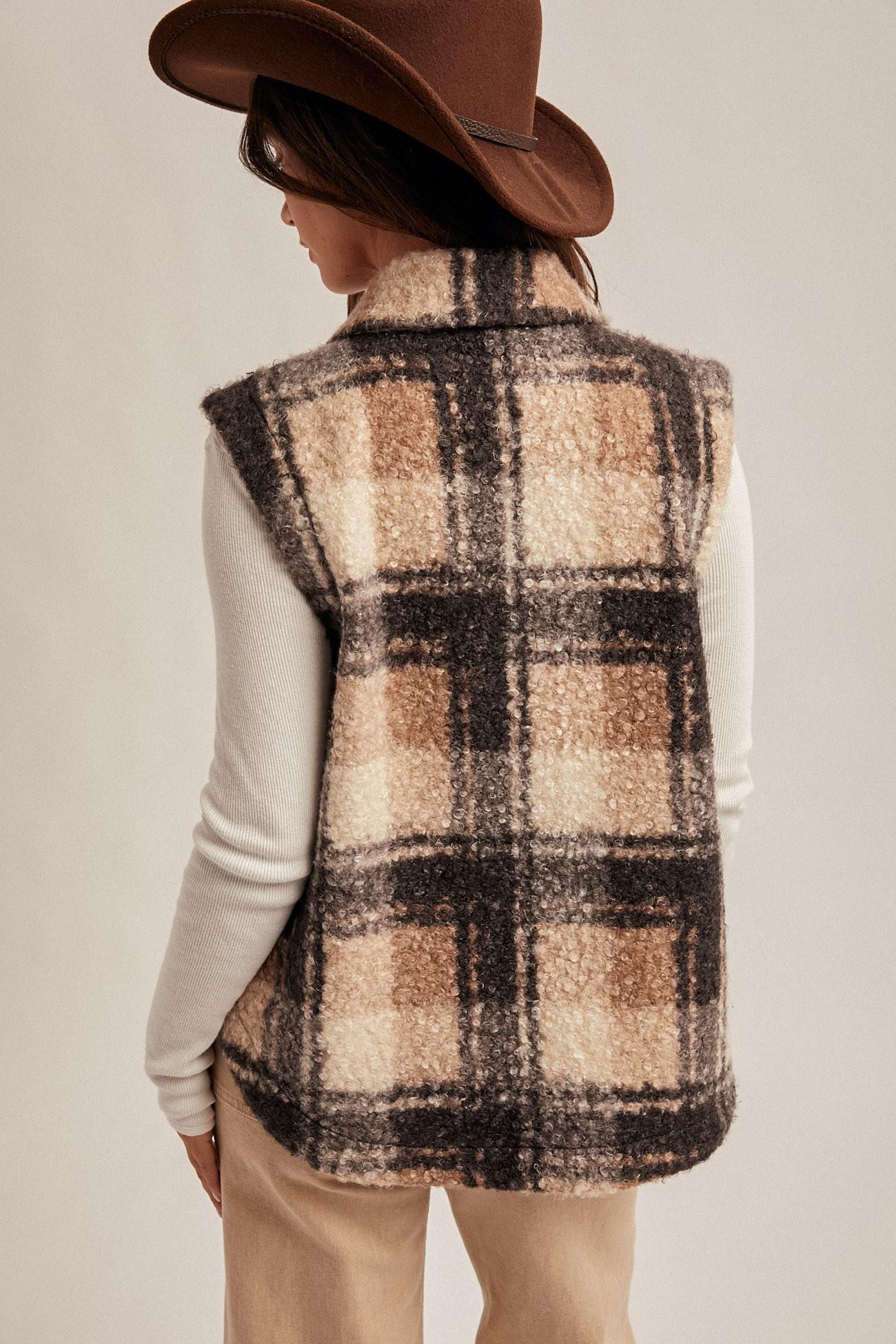 Plaid Boucle Button Down Vest