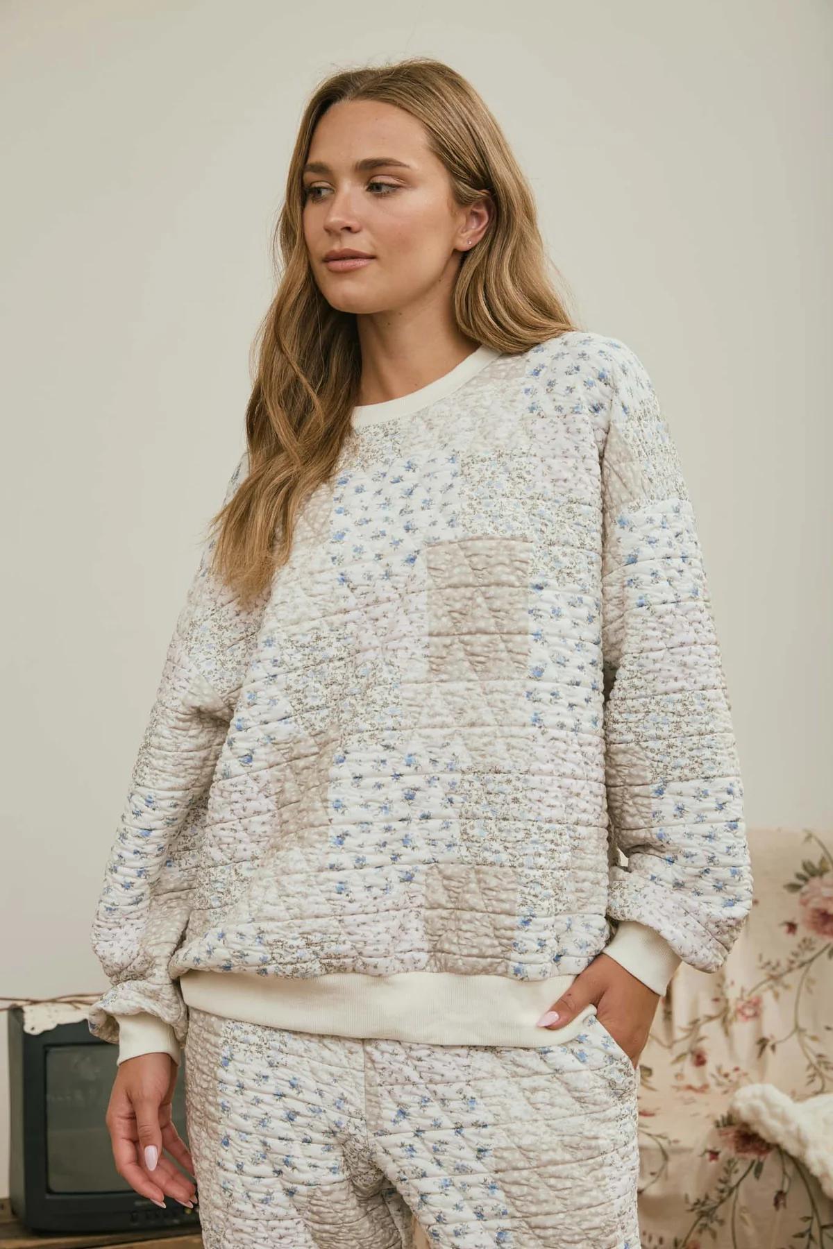 CREAM MULTI-FLORAL PATCHWORK KNIT SET