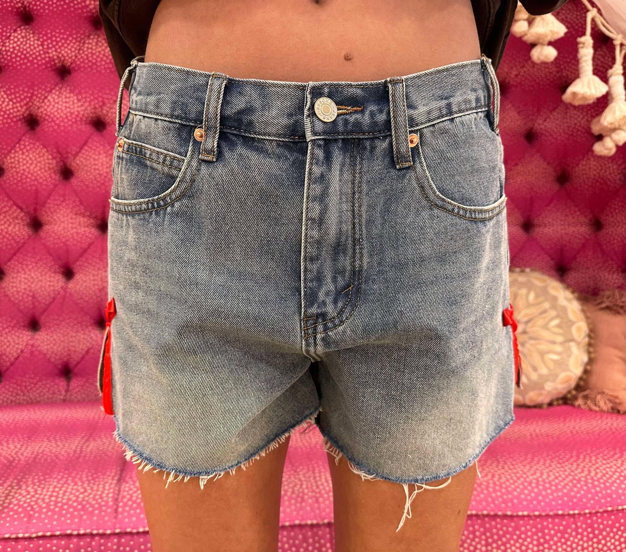 Red Ribbon Denim Shorts