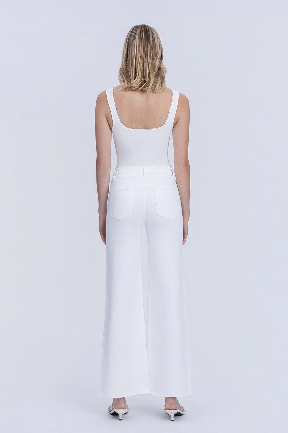 High Rise Stacked Waistband Optic White Wide Jeans