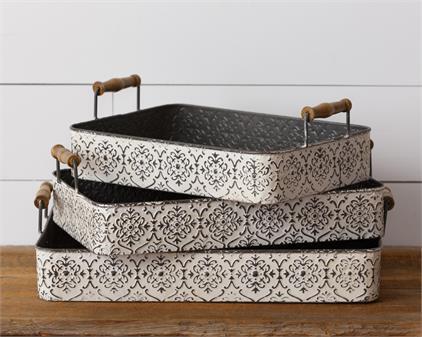 Trays Embossed, Faux Wood Handles