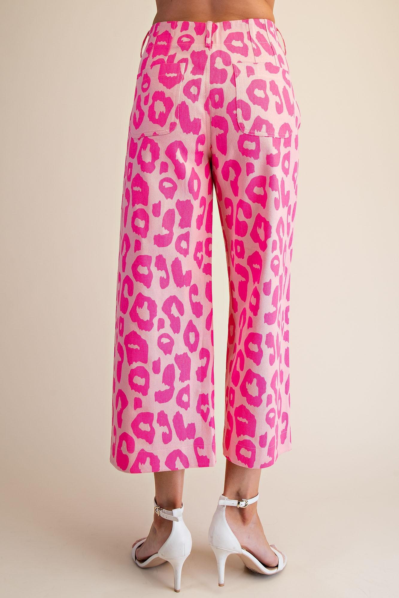 Pink Leopard Pants Colette Cropped Wide-Leg