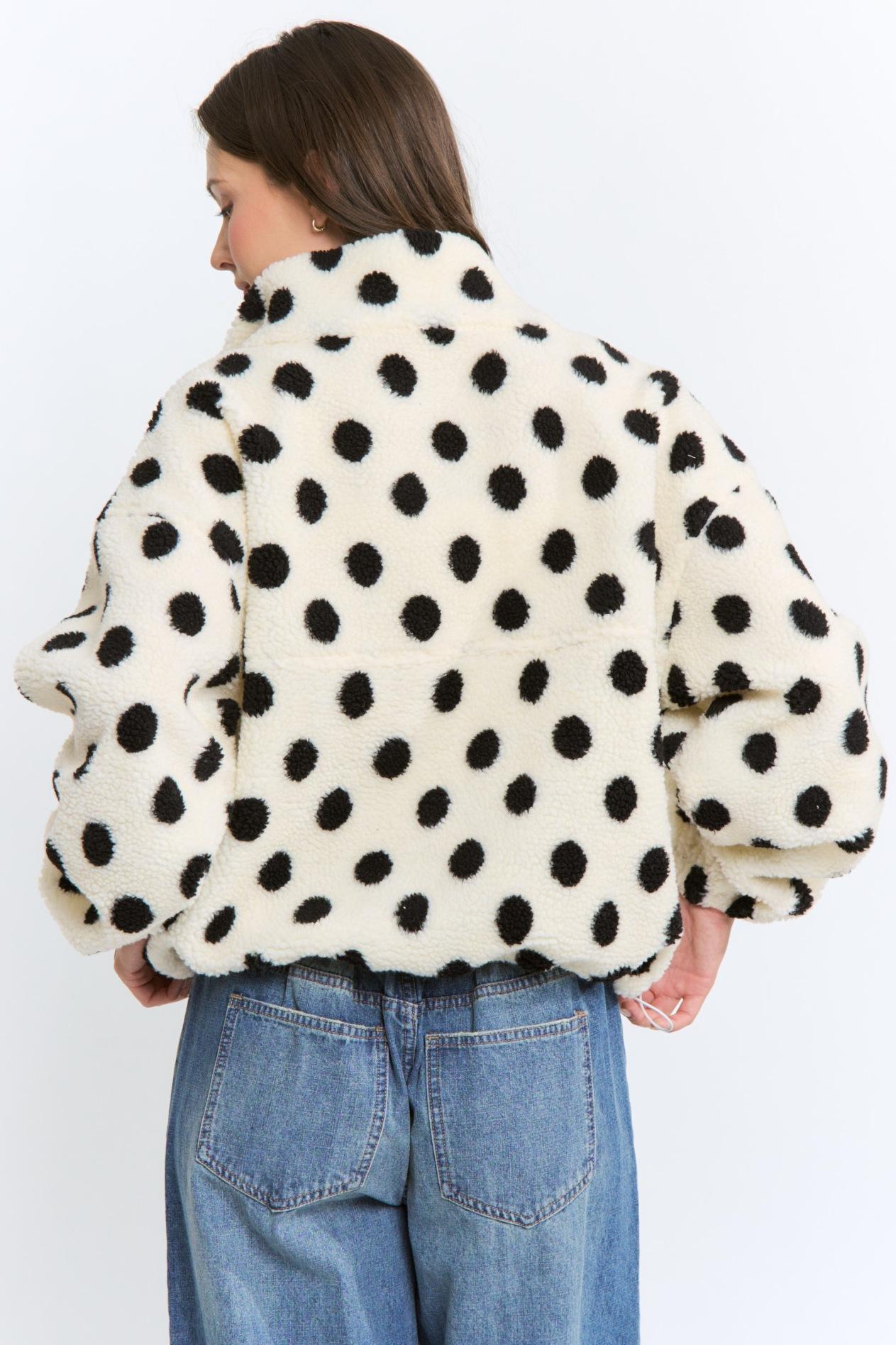 Polka Dot Sherpa Zip-up Jacket