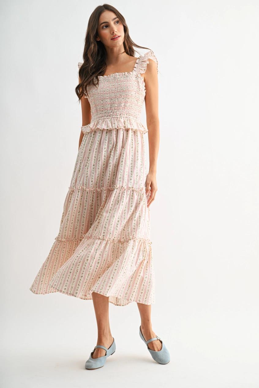 Tiered Maxi Dress with Smocked Bodice and Ruffle