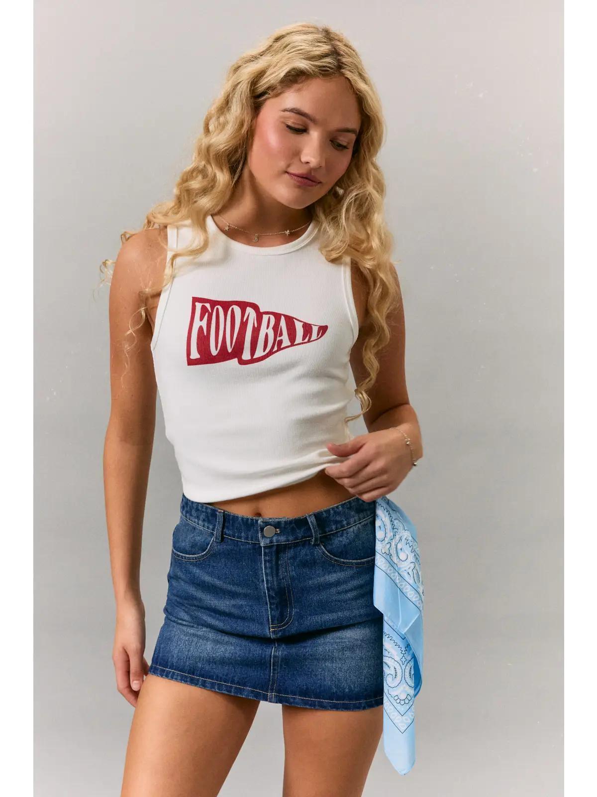 Sleeveless Round Neck Football Printed Tank Top