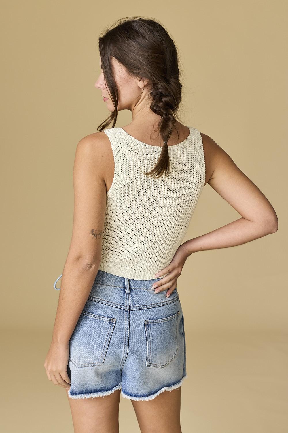 Jaylani V-neck Crop Length Ribbed Knit Vest