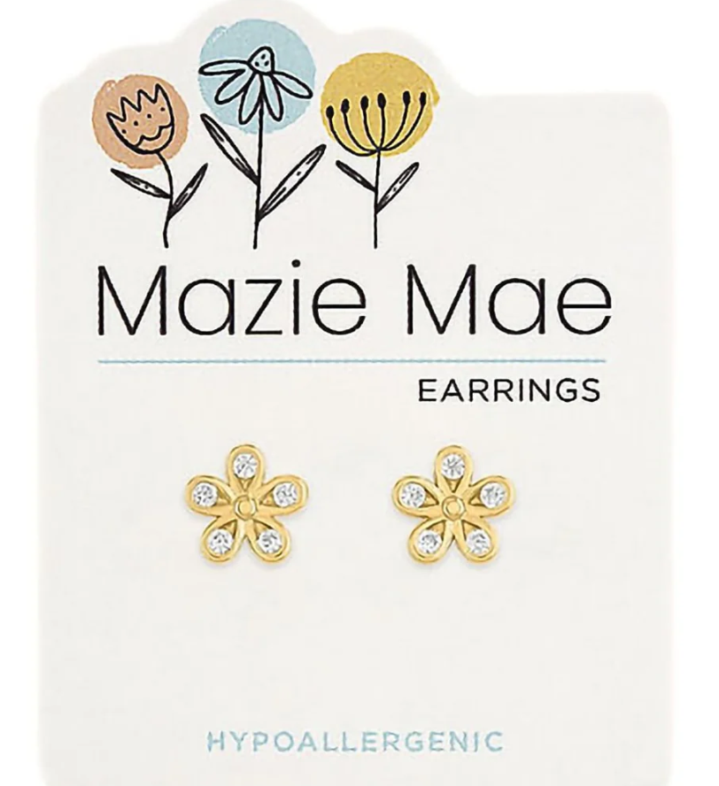 Gold CZ Flower Stud Mazie Mae Earrings