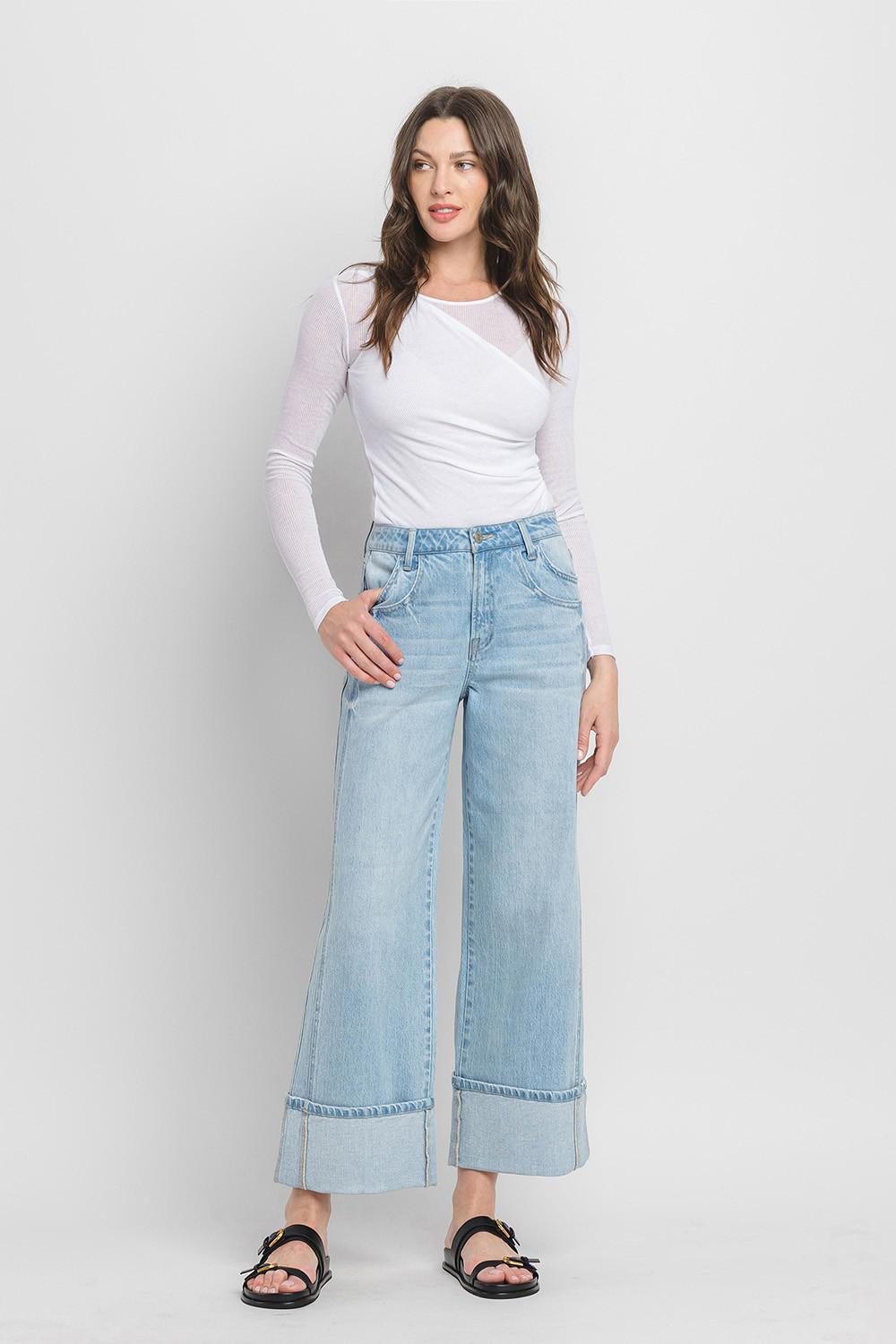 Super High Rise Cuffed Baggy Wide Jeans