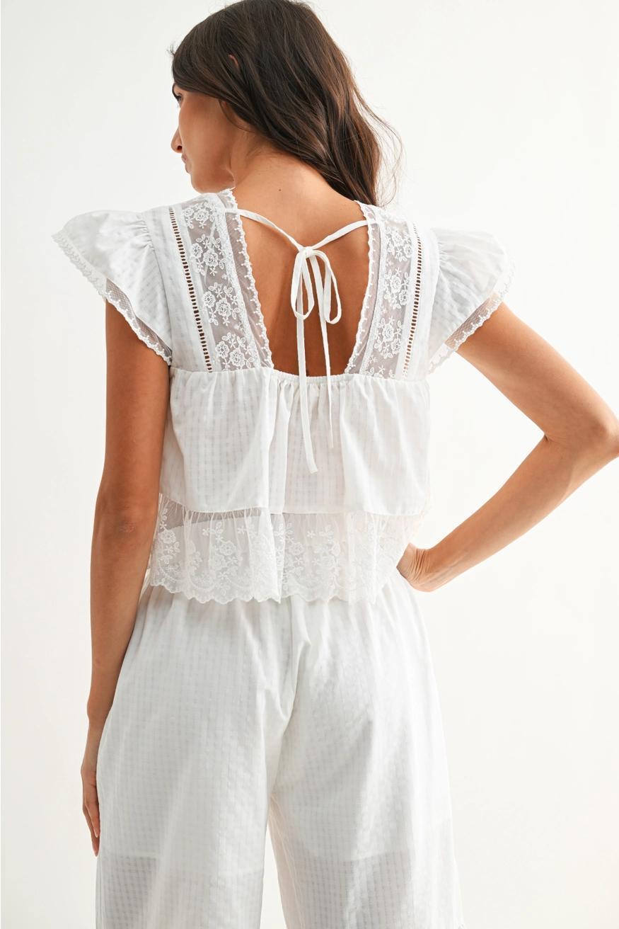 Lace-Trimmed Blouse in White