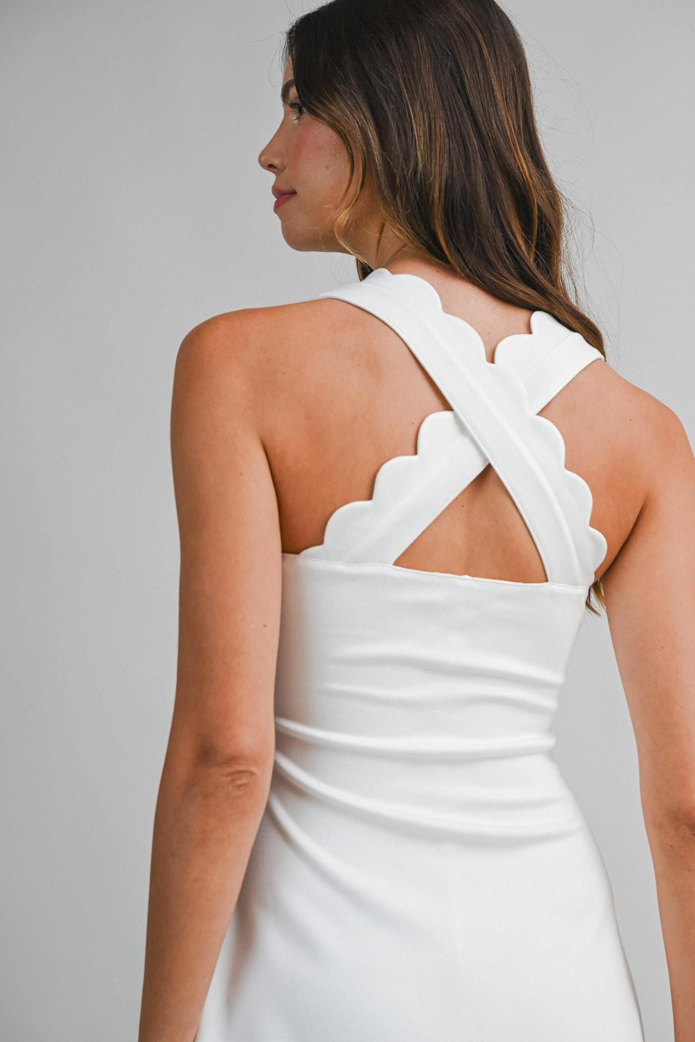 Scuba Scallop Square Neck Sleeveless Mini Dress With Shorts