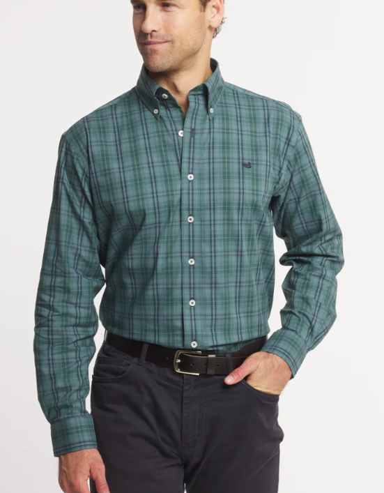Highlands Lattice Performance Dress Shirt - Dark Green & Sage Plaid