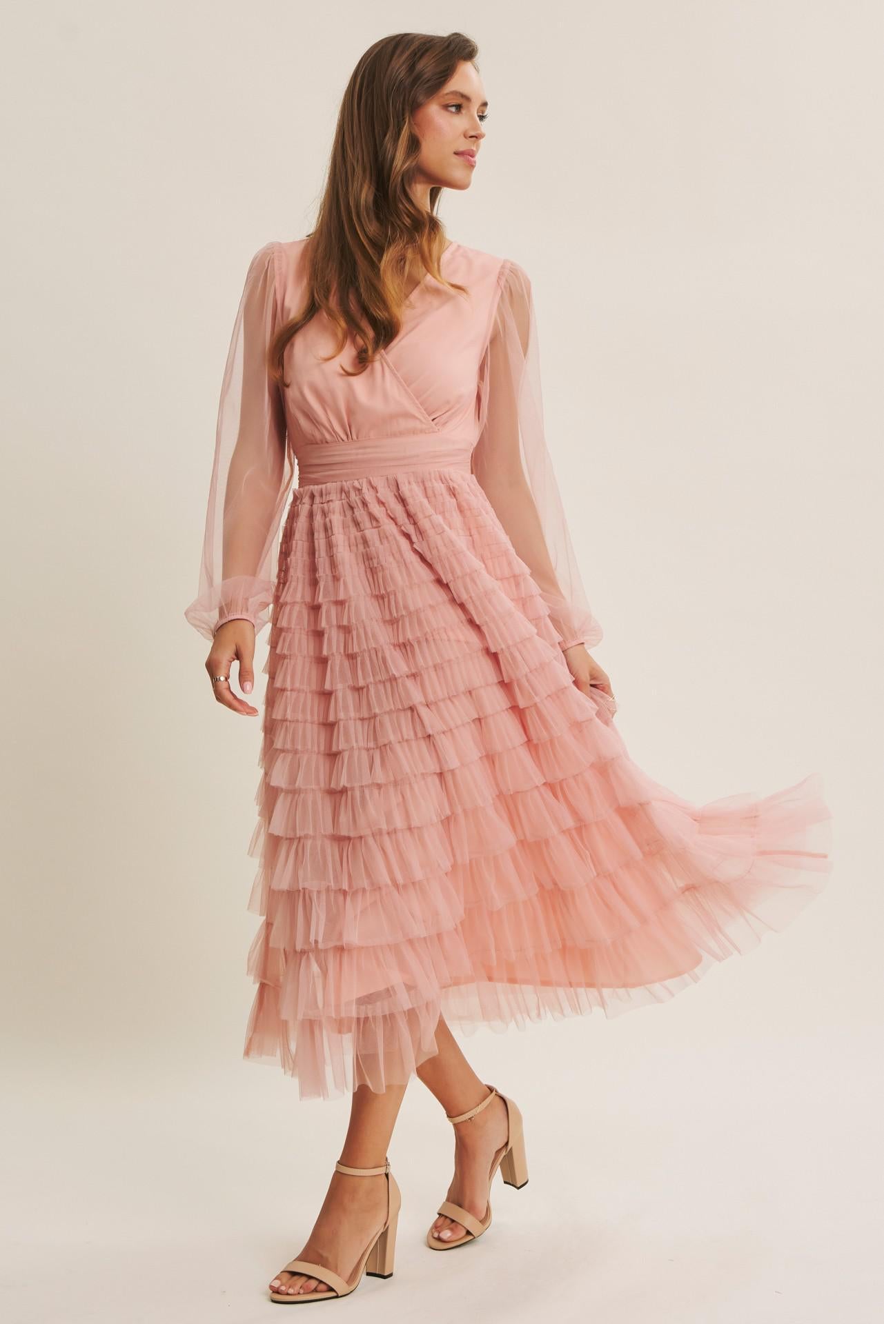 Pure Magic Ruffled Mesh Midi Dress