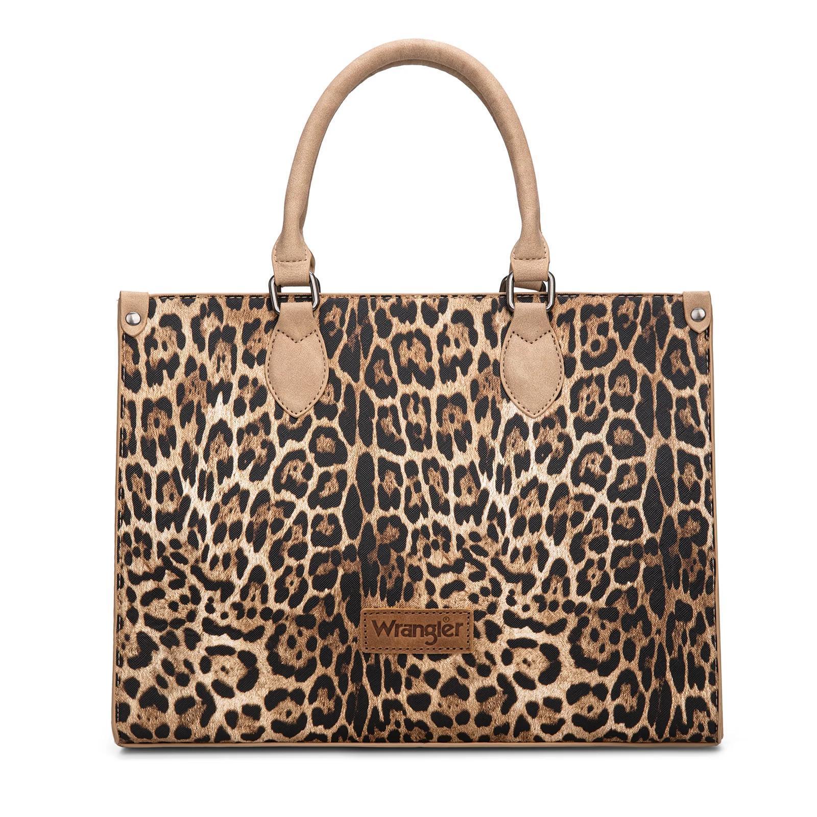 Wrangler Leopard Print Wide Tote Bag/Crossbody - Tan