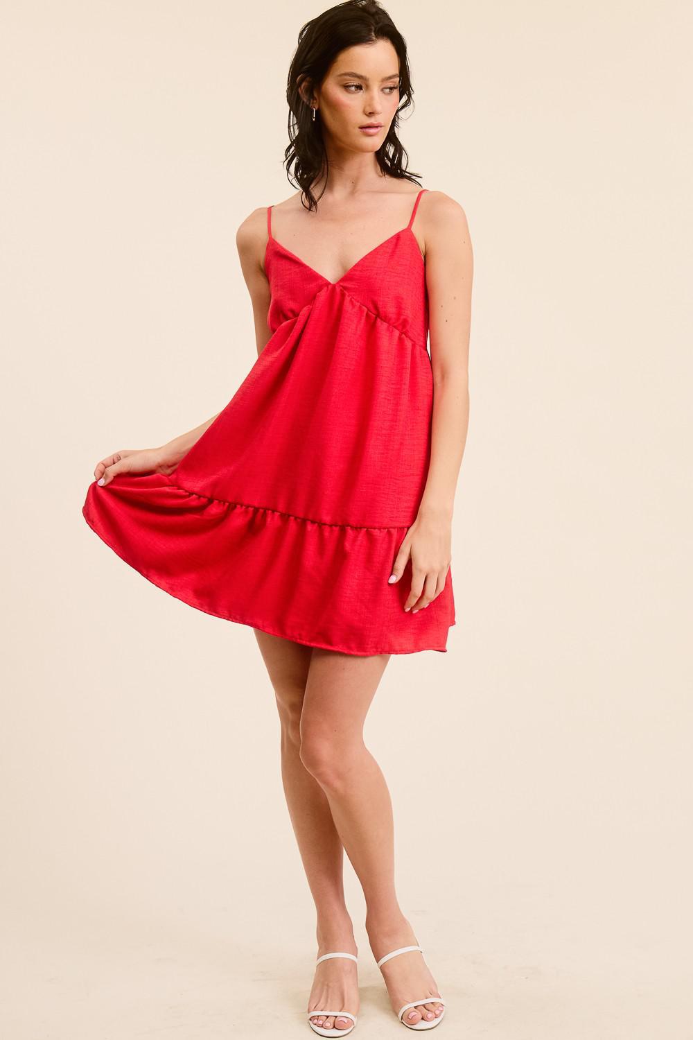 Babydoll Back Tie Woven Dress