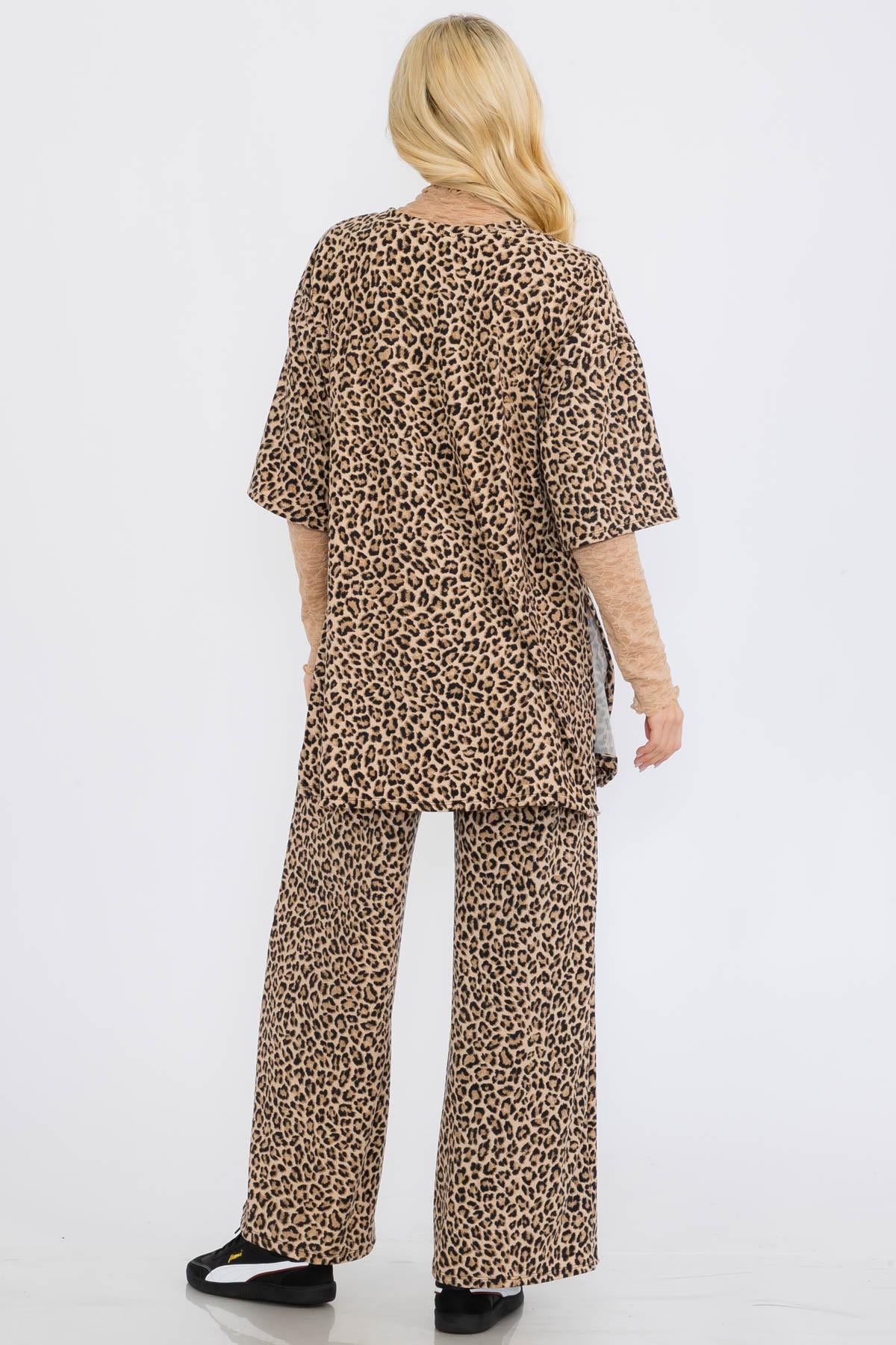 Leopard Print Heavy Ribbed Pants