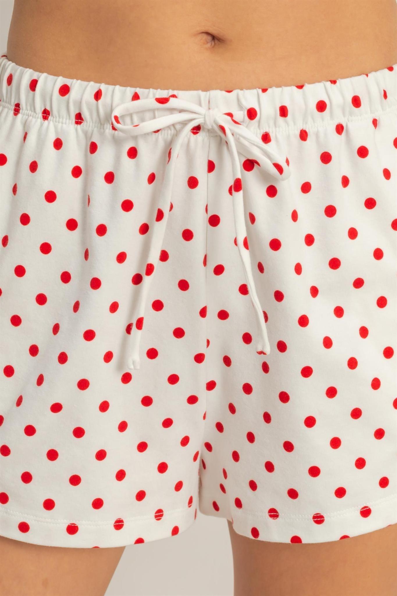 Polka Dot Drawstring Shorts - Red