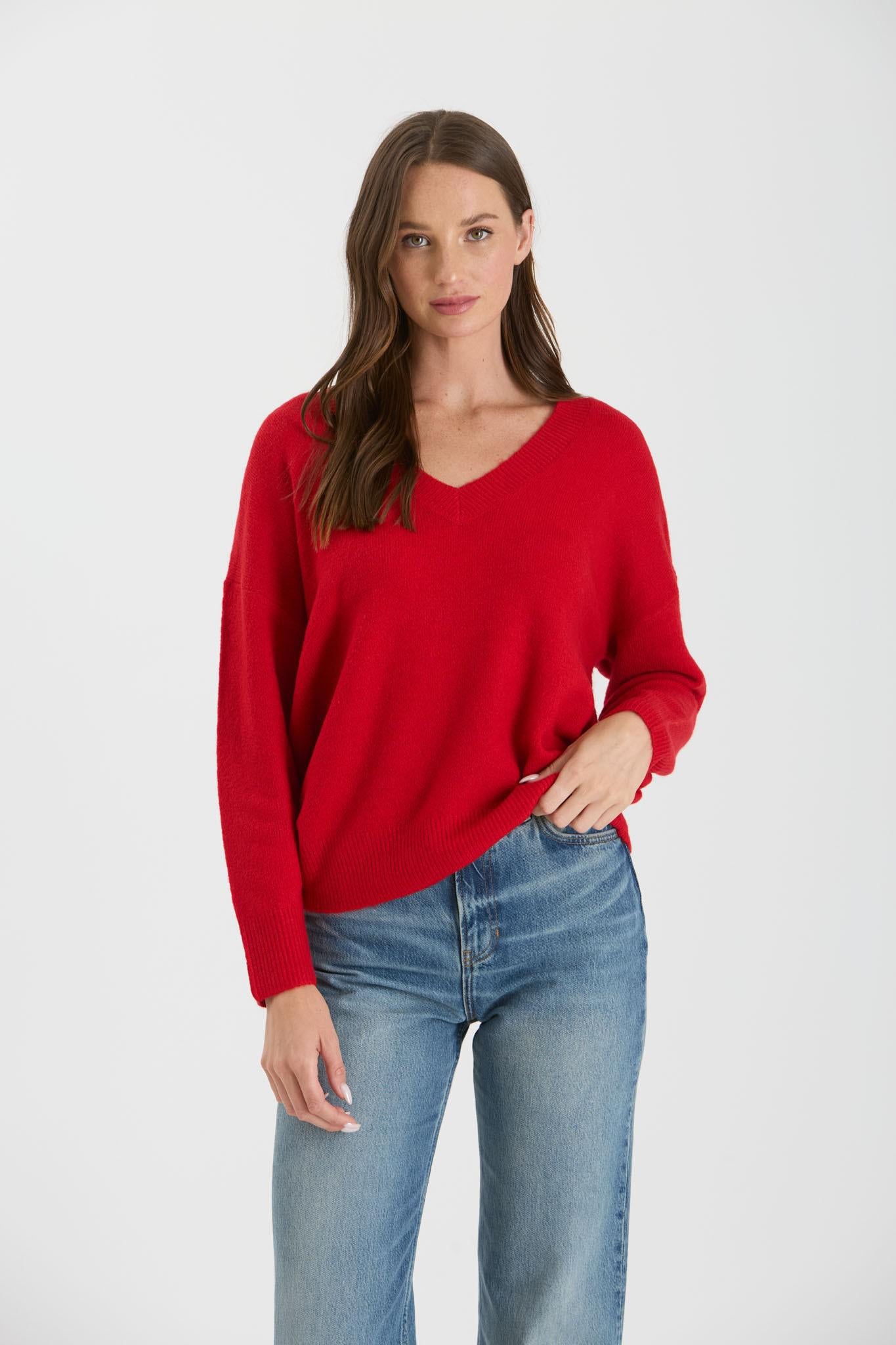 Red V-Neck Knit