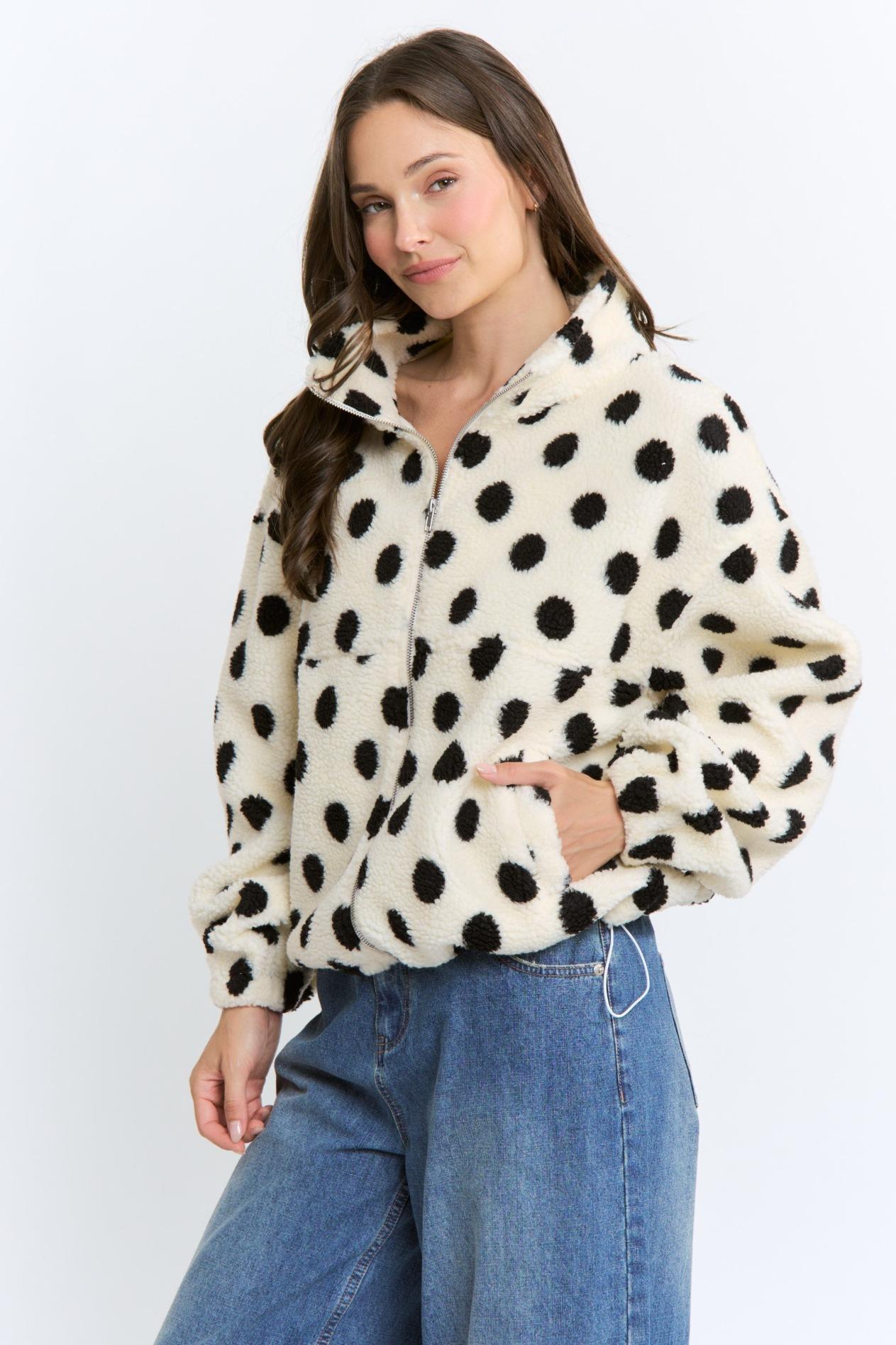 Polka Dot Sherpa Zip-up Jacket