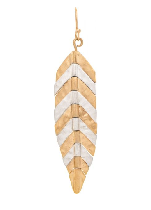 Two Tone Spinny Link Chevron Leaf Earring